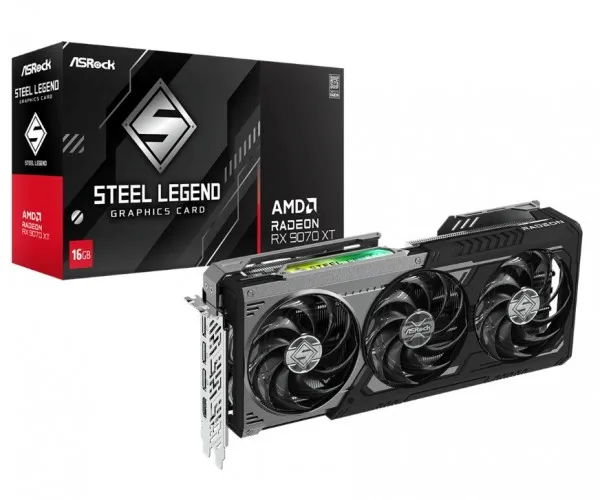 ASRock Steel Legend Radeon RX 9070 XT Dark 16GB - Grafikkort - Radeon RX 9070 XT - 16 GB GDDR6 - PCIe 5.0 x16 - 3 x DisplayPort, HDMI - boks