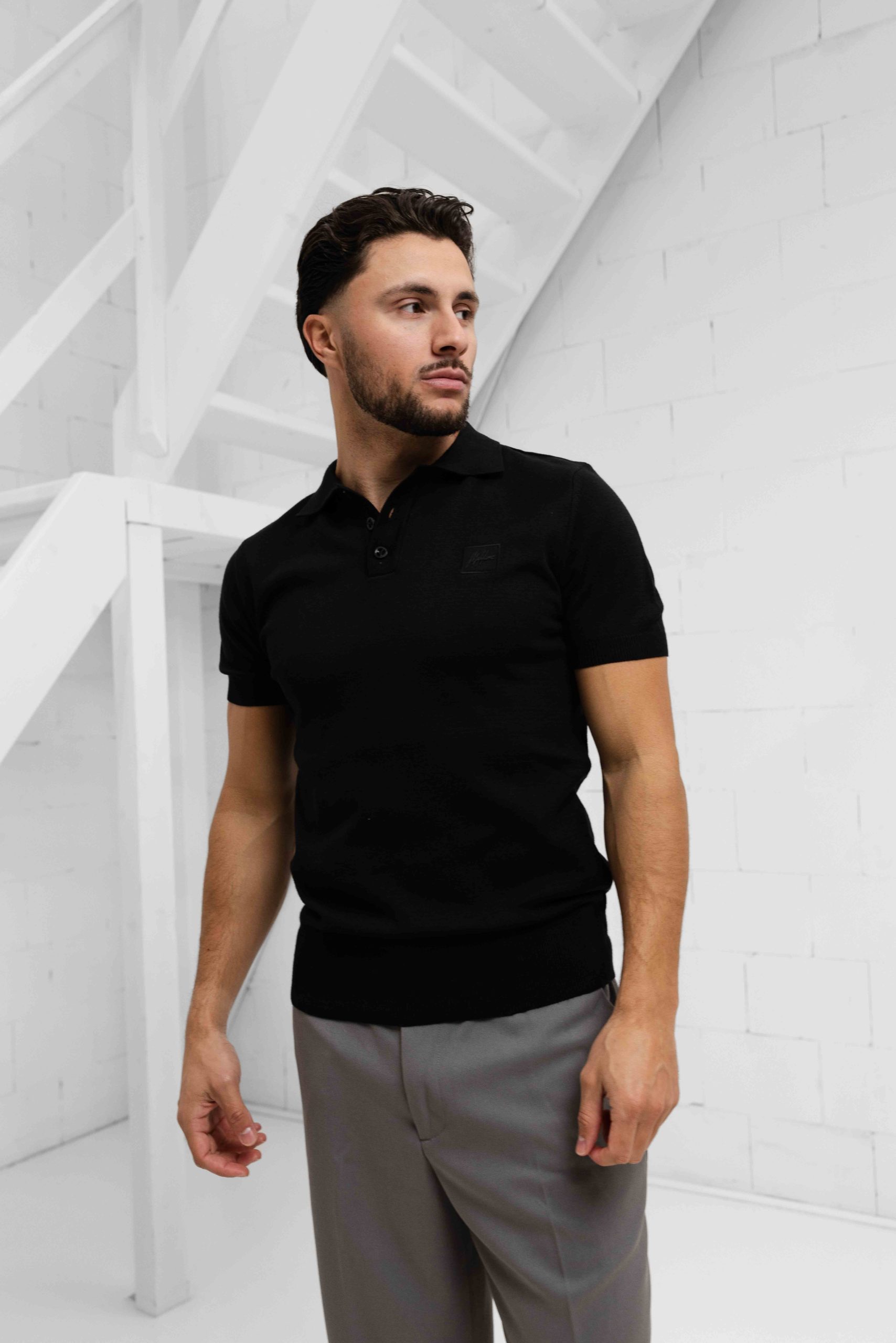 Malelions Knitted Patch Polo Heren Zwart