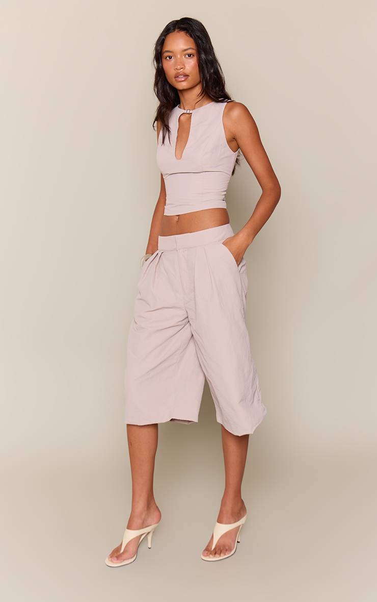 Gris Short Long Tissé À Double Pli