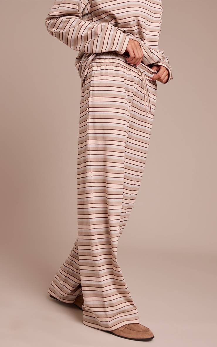 Light Brown Pantalon Large À Rayures Avec Cordon De Serrage