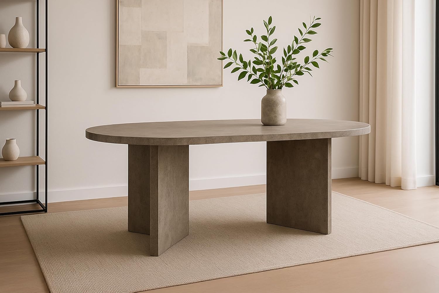 SAM Esszimmertisch Ovi | 160 x 90 cm | Holz Graue-Optik | Tischplatte 40mm | Tischbeine in V-Form | ovaler Esstisch mit geraden Kanten | Holztisch Esszimmer | Esstisch Holz