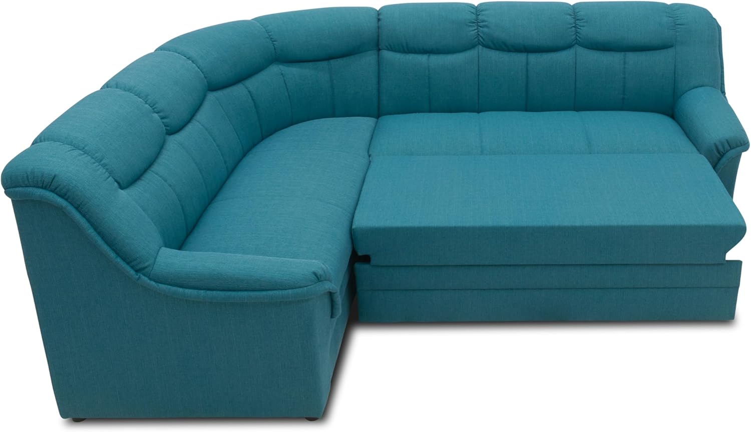 DOMO. collection Ecksofa Berlin, Zeitlose Eckcouch, 3 Sitzer Links mit Schlaffunktion und Federkern-Polsterung, Sofa in L-Form, Couch, 205 x 250 x 89 cm, Petrol