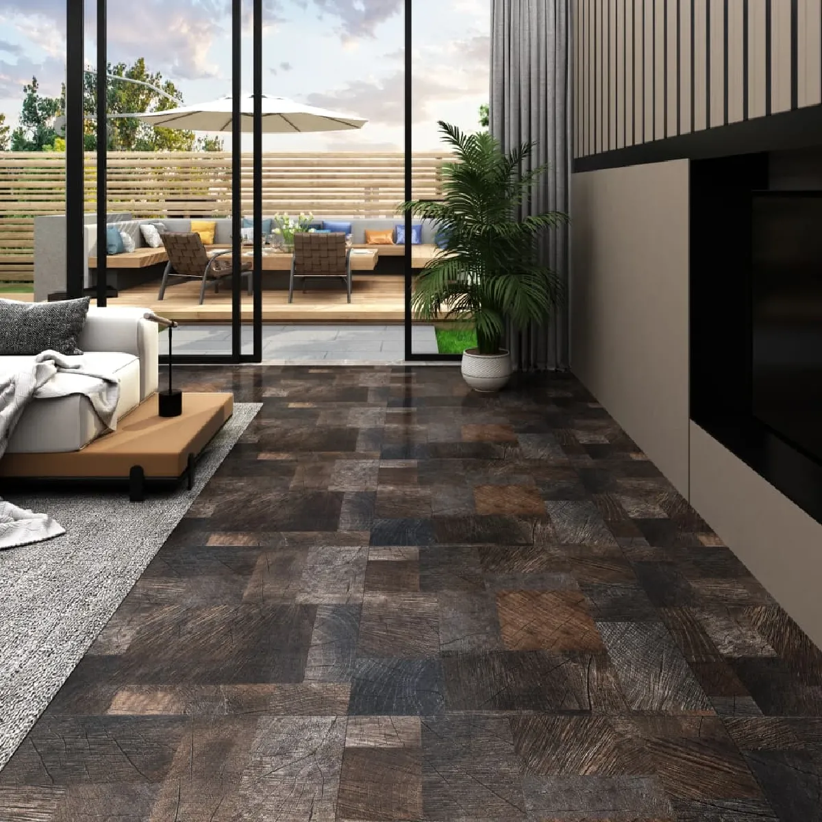 vidaXL Dalle de plancher autoadhésif 5,11 m² marron bois