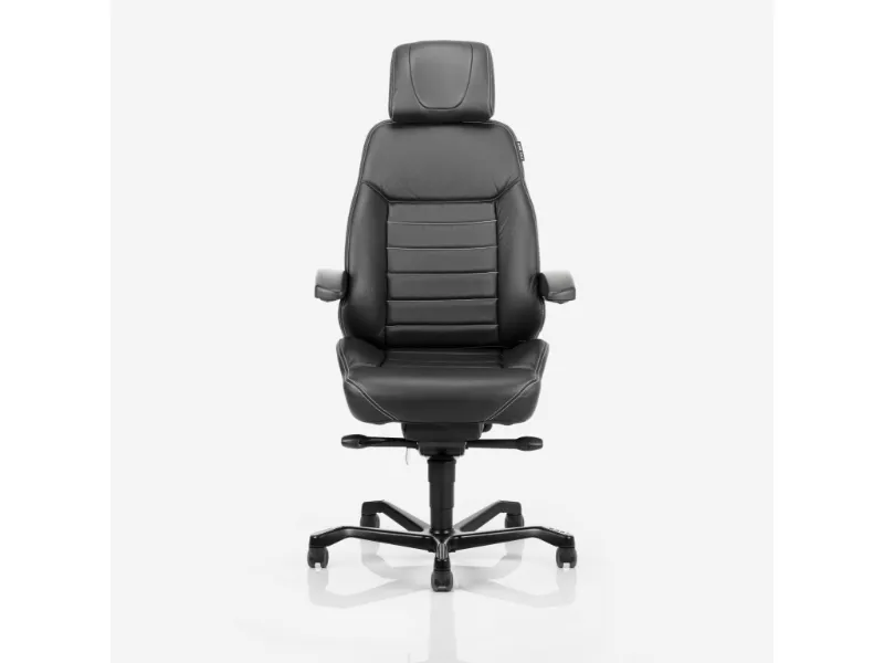 Kontorstol KAB Seating Executive, White-Line Sort skind inkl. armlæn og nakkestøtte i sort skind