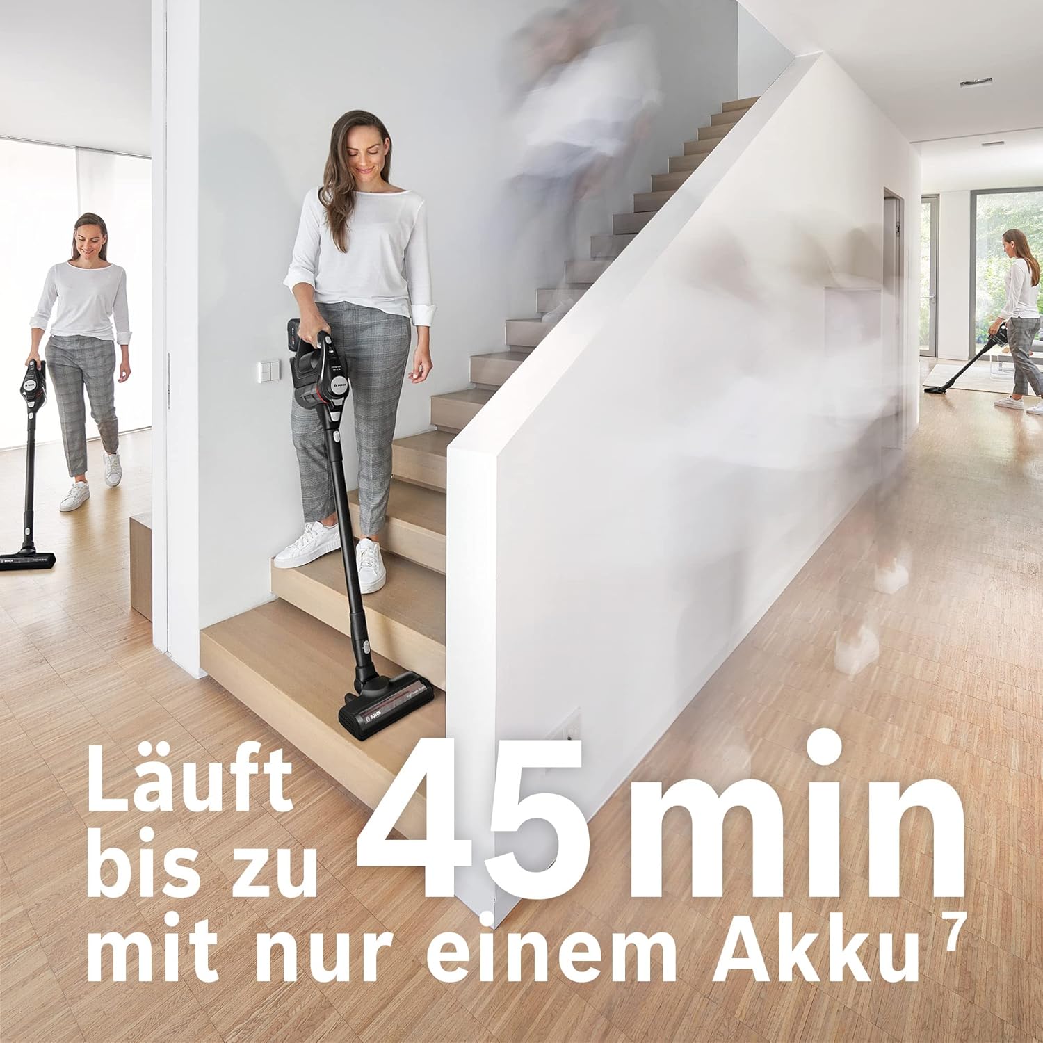 Bosch Akku-Staubsauger Unlimited Gen2 Serie 8 BSS825CARP, beutellos, bis 45 Min Laufzeit, austauschbarer Akku, Schnellladegerät, Flexibler Verlängerungsschlauch, XXL-Polsterdüse, Fugendüse, schwarz