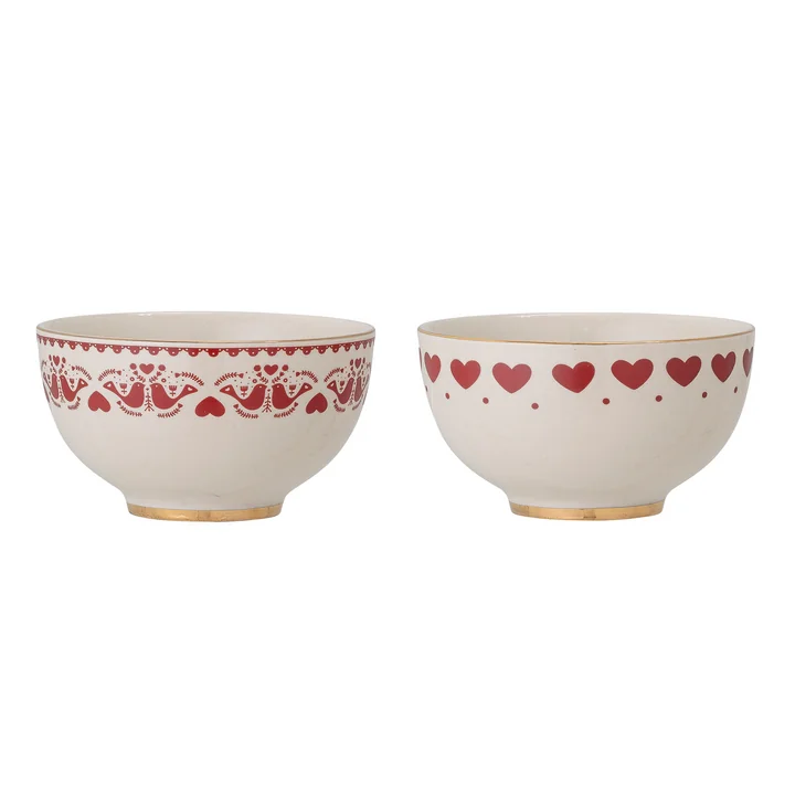 Bloomingville - Jolly Weihnachtsschale, Ø 14 cm, rot / weiss (2er-Set)