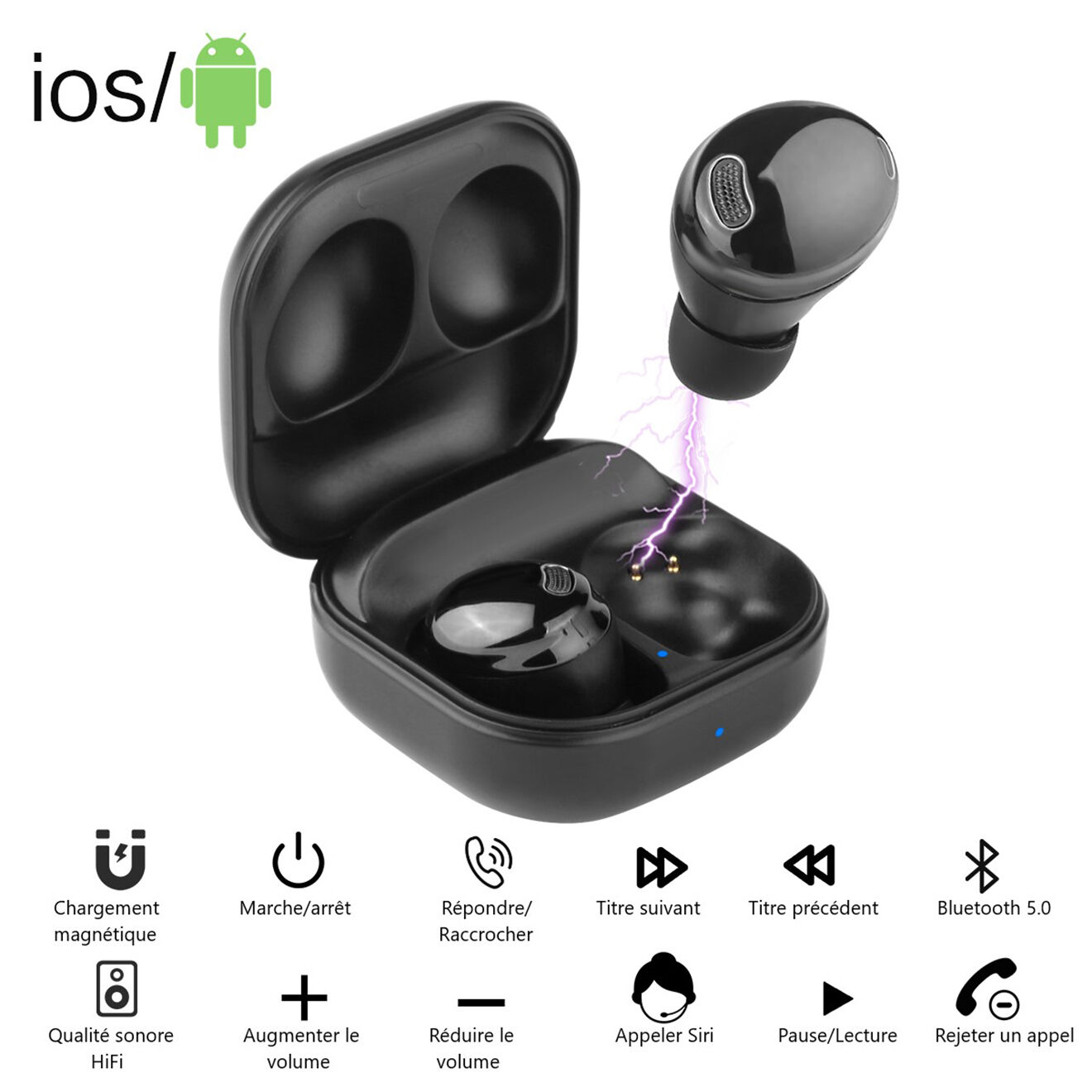 Onamaste Écouteurs Bluetooth sans fil noirs
