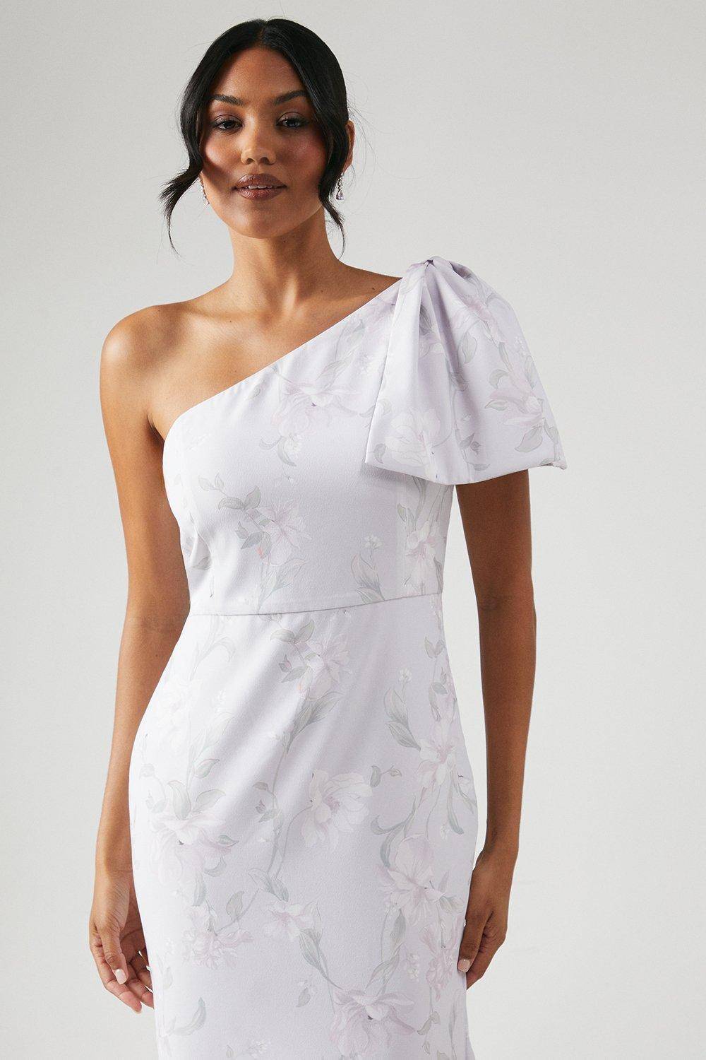 Coast Robe de Demoiselle d'Honneur Imprimée à Nœud et Épaule Dénudée