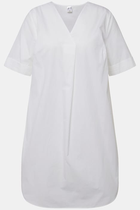 Longbluse, Popeline, V-Ausschnitt, Halbarm