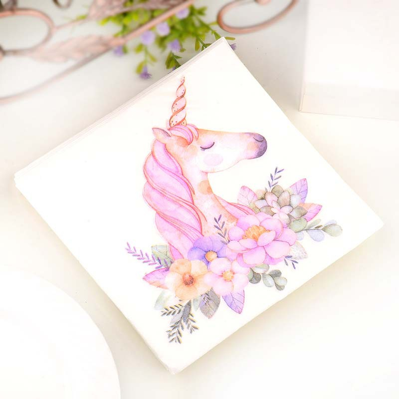 (40er Set) 33x33cm Einweg Servietten Party Tisch Dekoration - Einhorn