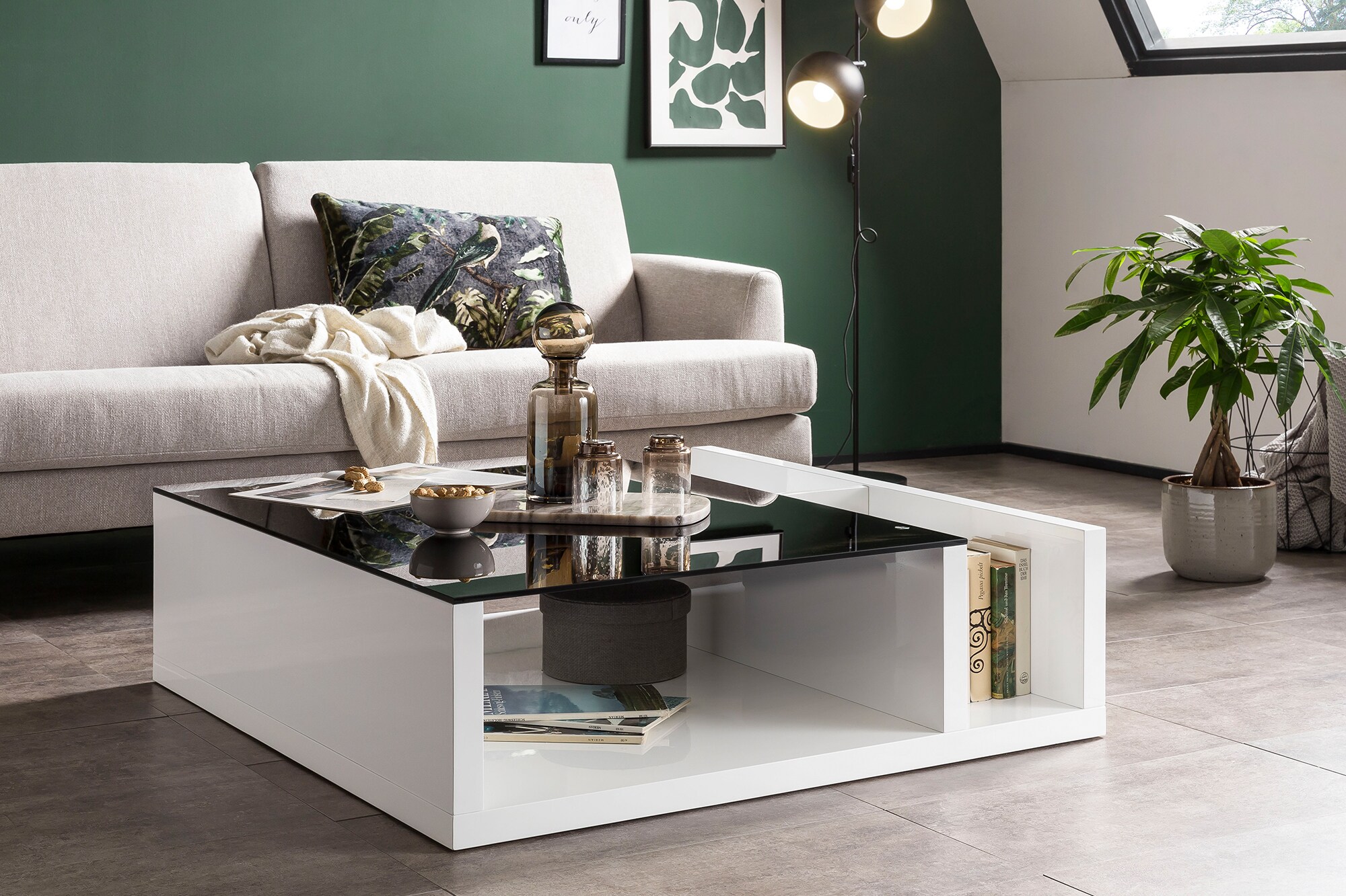 Couchtisch 100x100 weiß schwarzGlastisch Beistelltisch Wohnzimmer Sofa Tisch