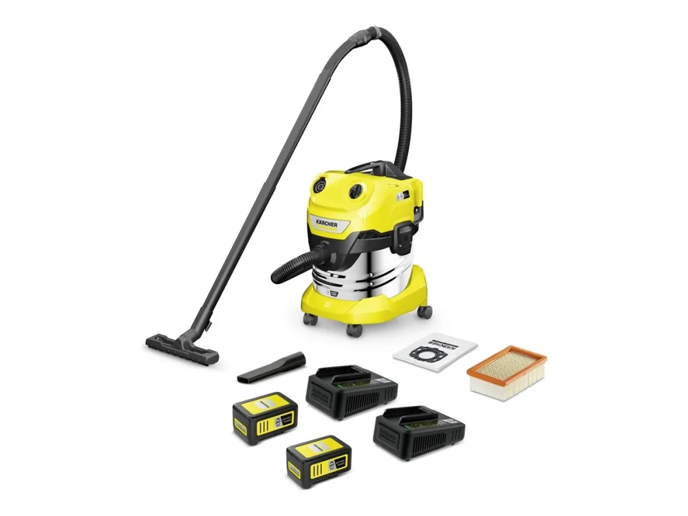 Kärcher WD 4-18 S Dual Battery Set - Støvsuger - beholder - pose / uden pose - gul - 2 batterier, inkluderet oplader