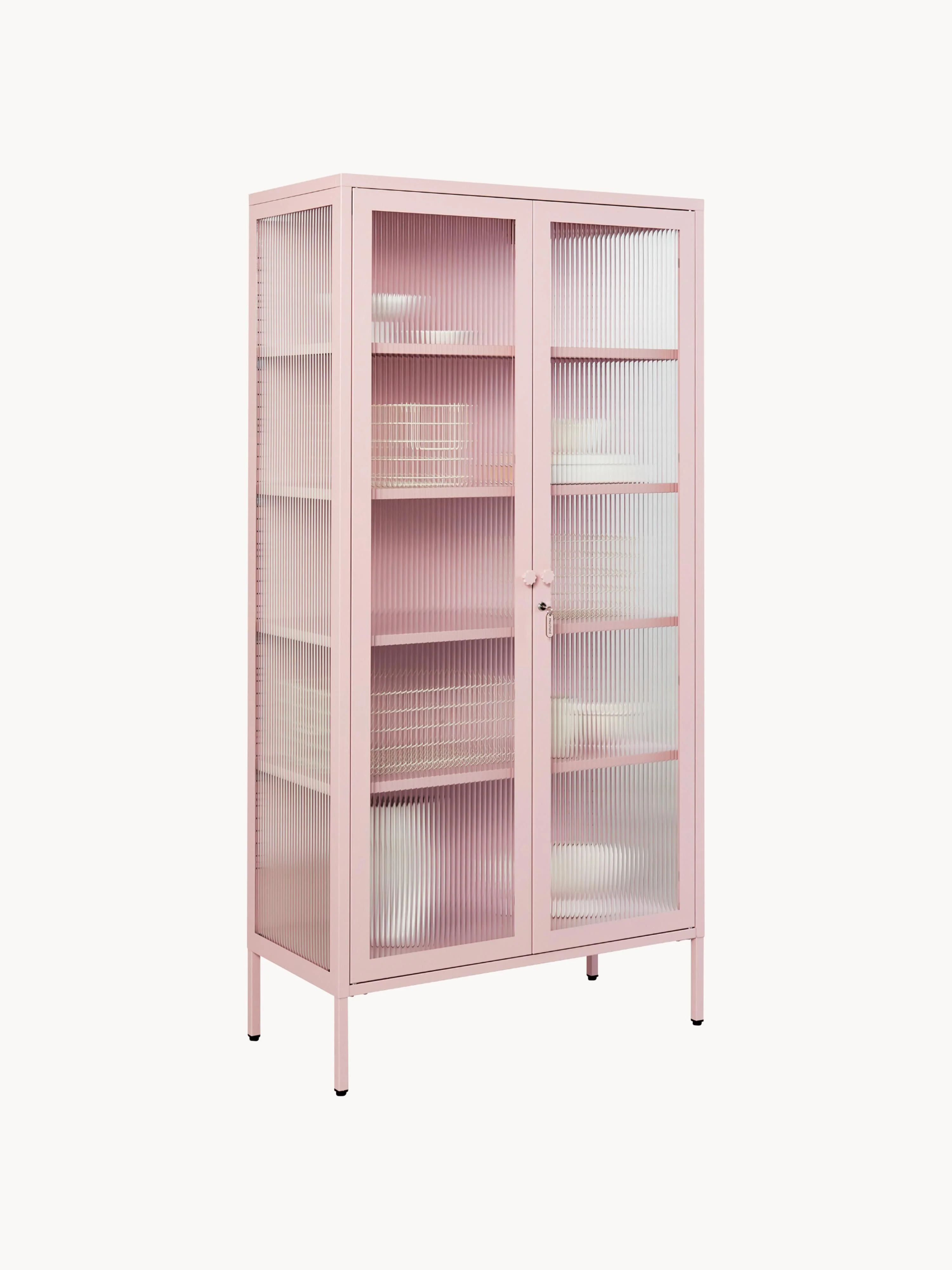 Metalen vitrinekast The Collector met geribbeld glas