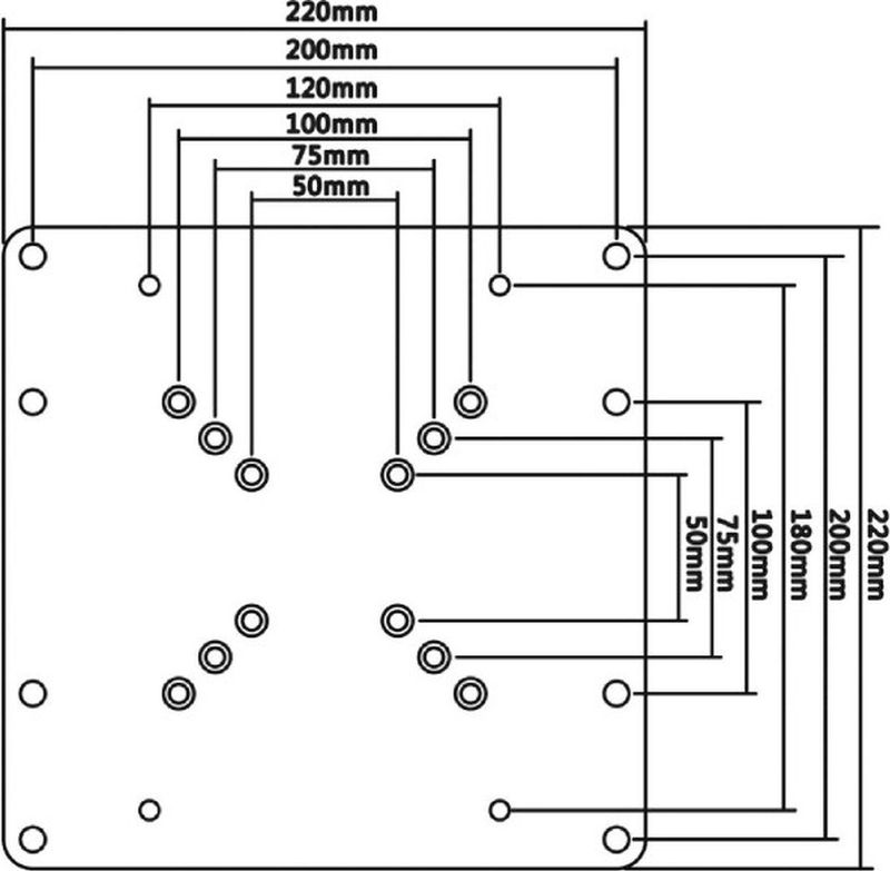 VESA-adapter VESA 50, 75 en 100 (beugel) naar VESA 200/100 en 200 (scherm) / zwart