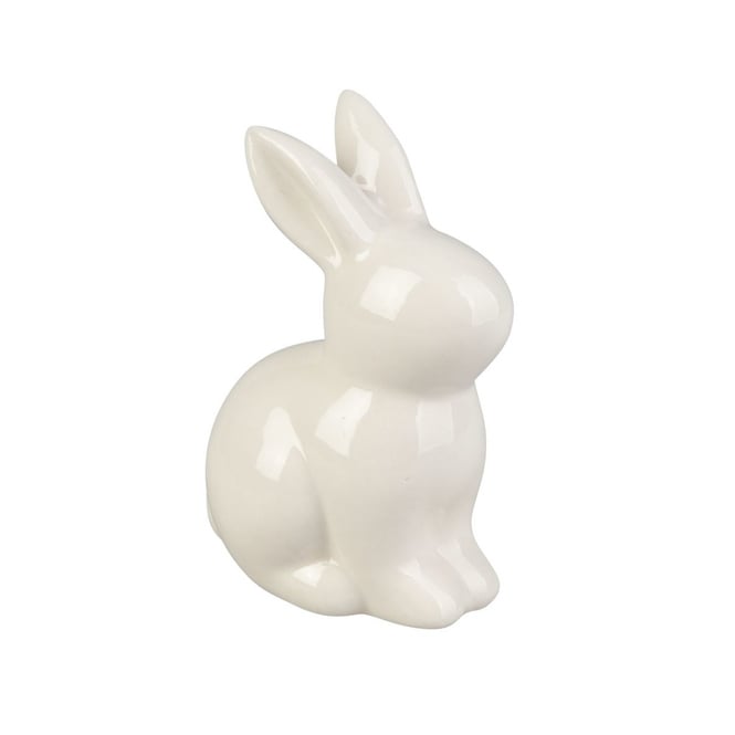 Hase sitzend - weiß glänzend - aus Keramik - ca. 6,5 x 4,5 x 9 cm