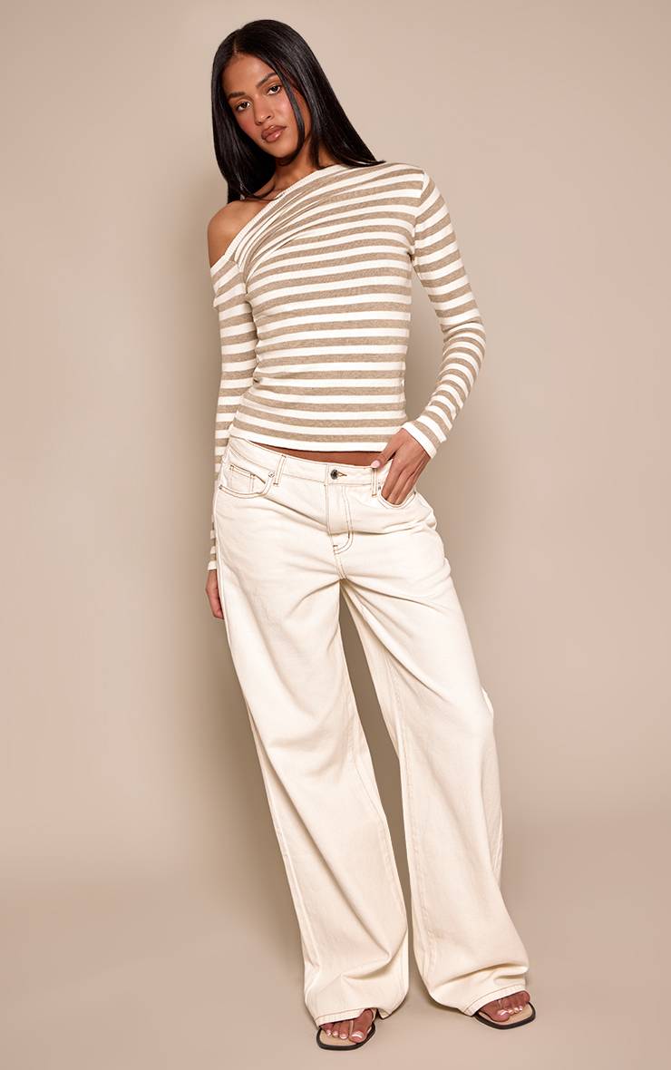 Beige Haut Tricoté Rayé Asymétrique Tall
