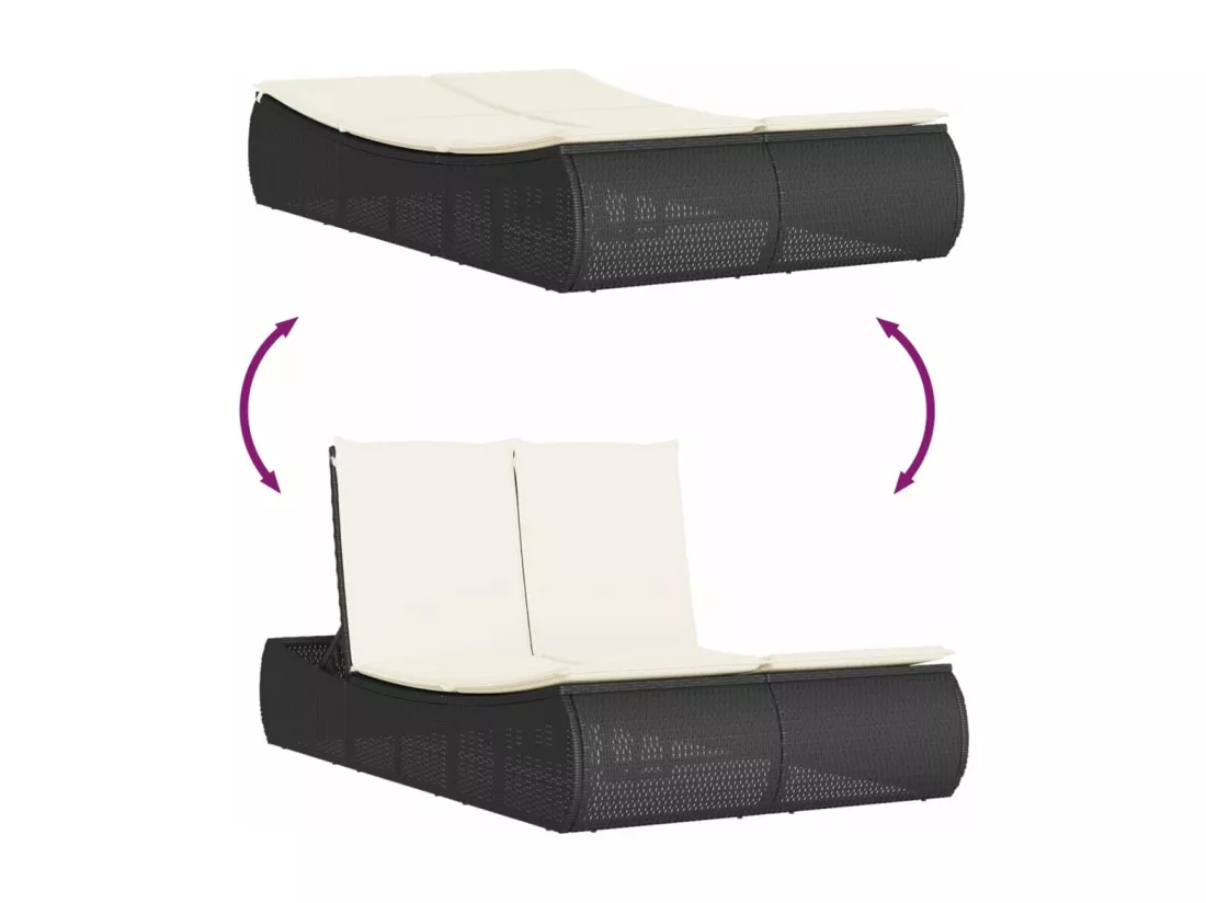 Chaise longue double avec coussins noir résine tressée