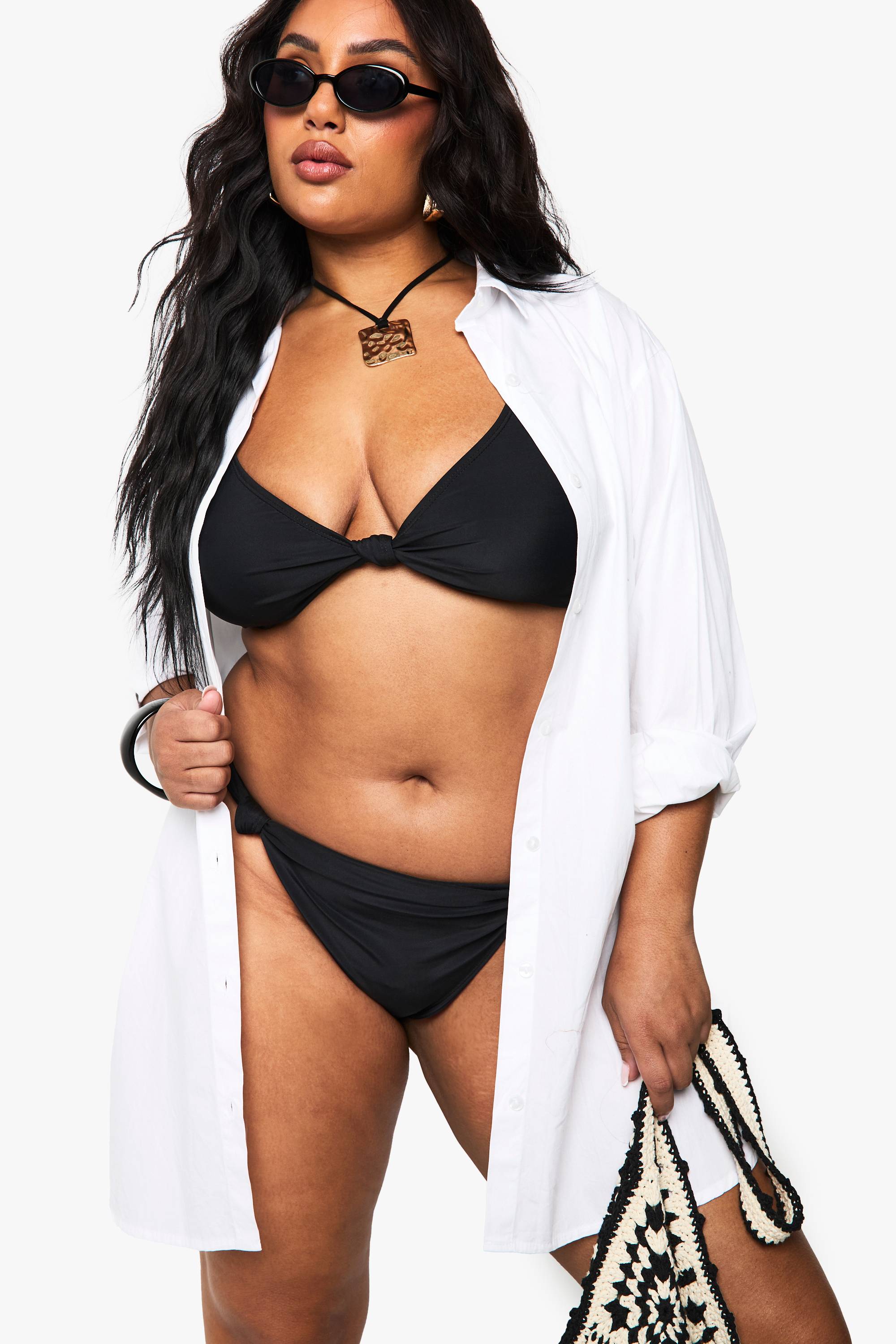 boohoo Haut de bikini grande taille rembourré avec détail de nœud à l'avant