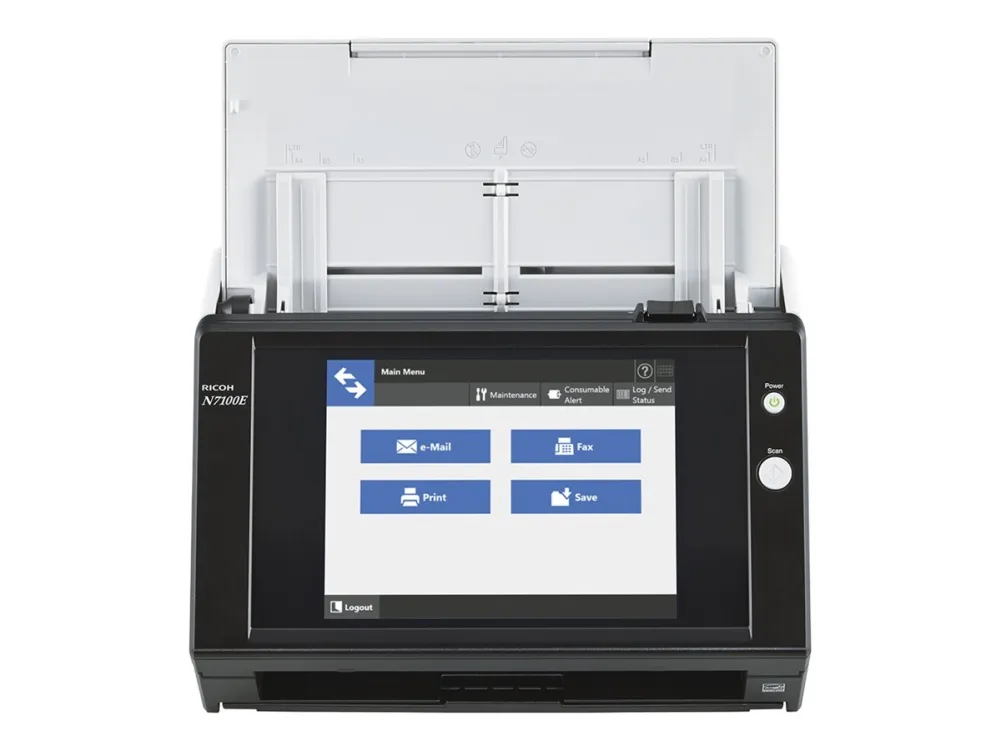 Ricoh Image Scanner N7100E - Dokumentscanner - Dual CIS - Duplex - 216 x 355.6 mm - 600 dpi x 600 dpi - op til 25 ppm (mono) / op til 25 ppm (farve) - ADF (50 ark) - op til 4000 scanninger pr. dag - Gigabit LAN