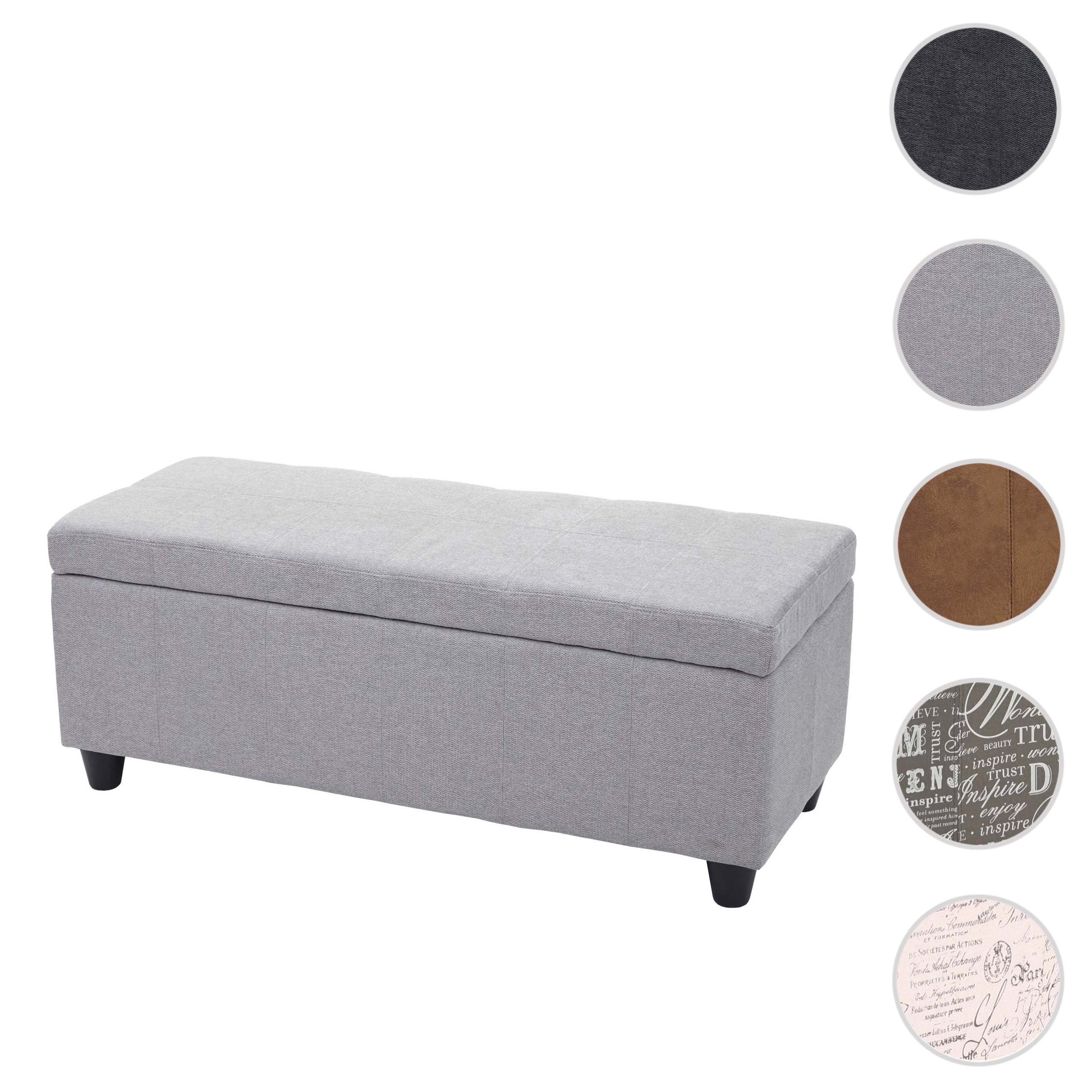 Aufbewahrungs-Truhe Kriens, Sitzbank Bank, Stoff/Textil, 45x114x45cm ~ hellgrau