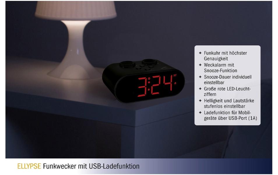 Funkwecker Ellypse SchwarzDigitale Tischuhr