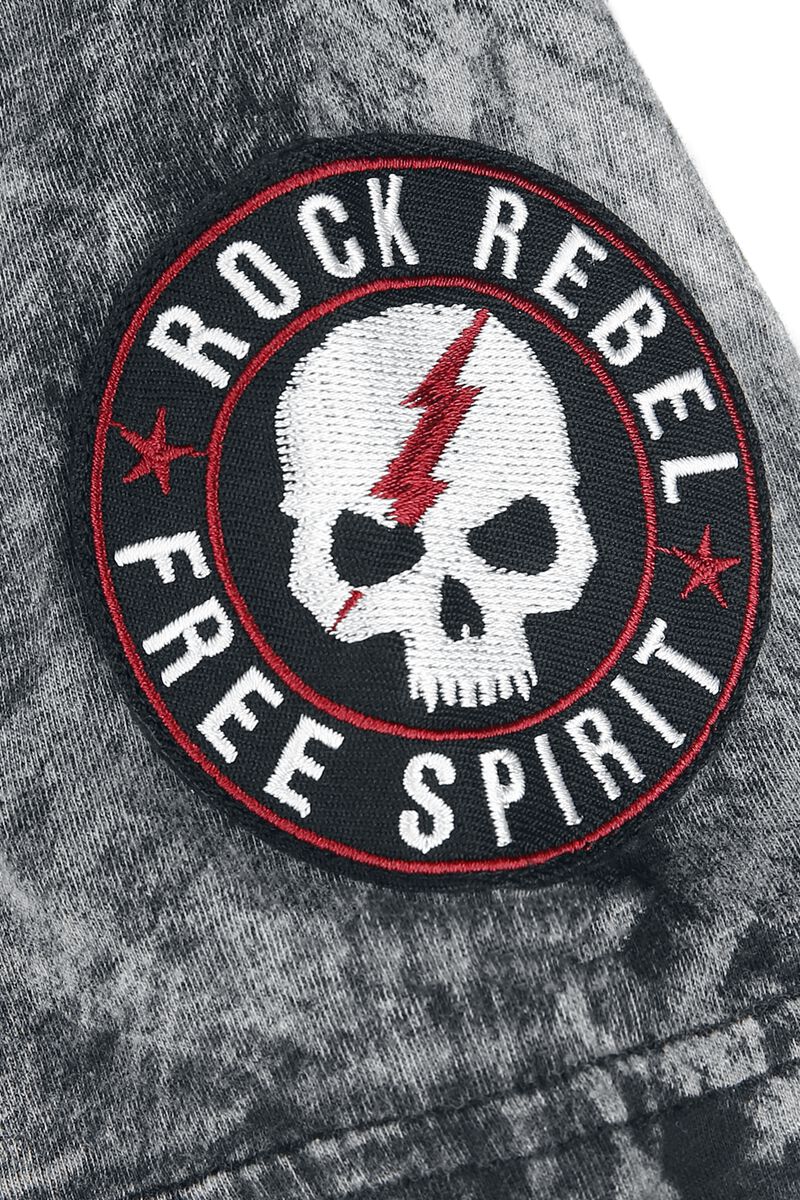 T-Shirt Gris Col En V & Imprimé | Rock Rebel by EMP T-Shirt Manches courtes