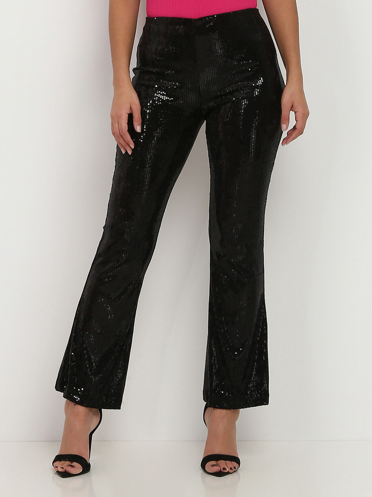 Pantalon flare à sequins- Noir