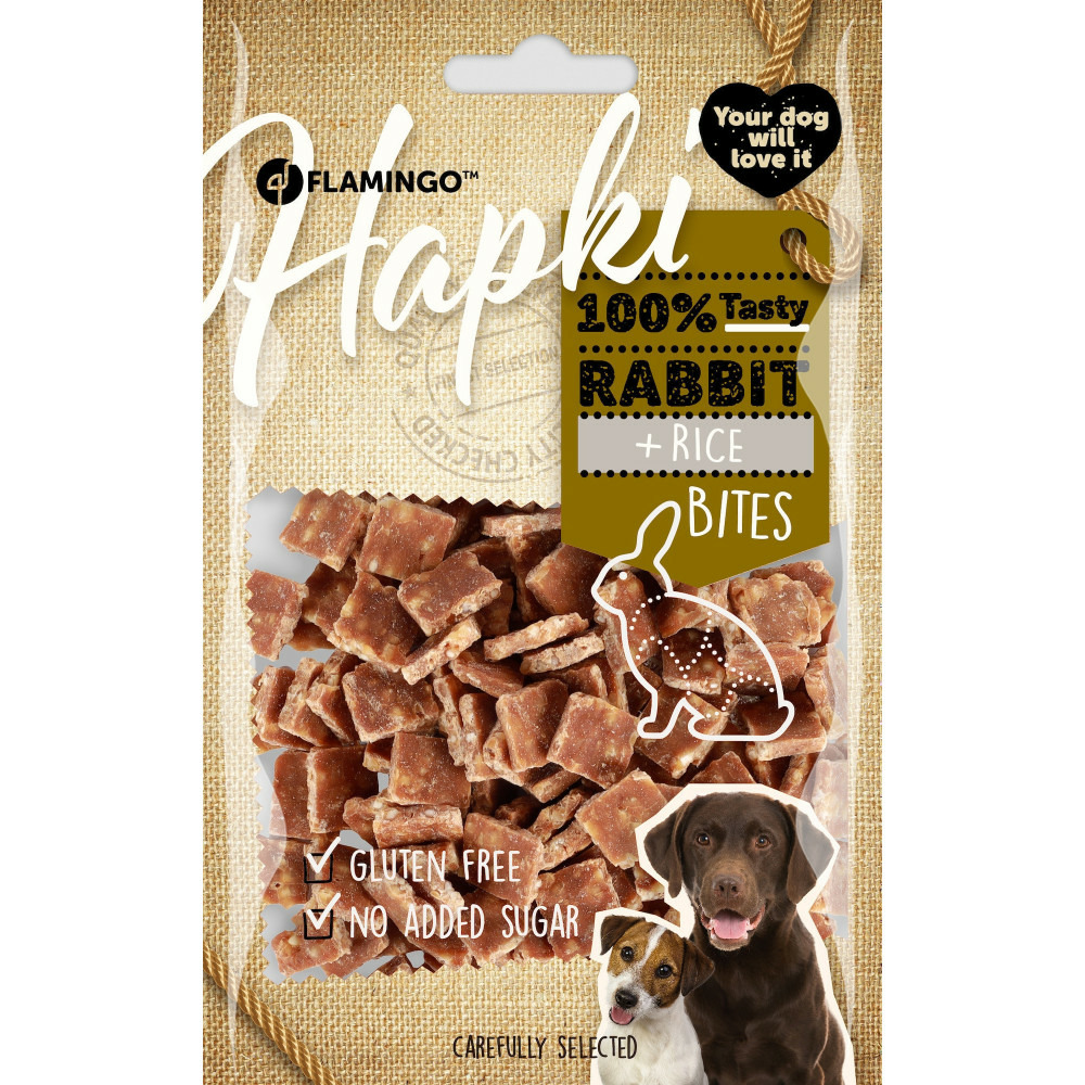 Friandises hapki morceaux lapin & riz 85 g pour chien