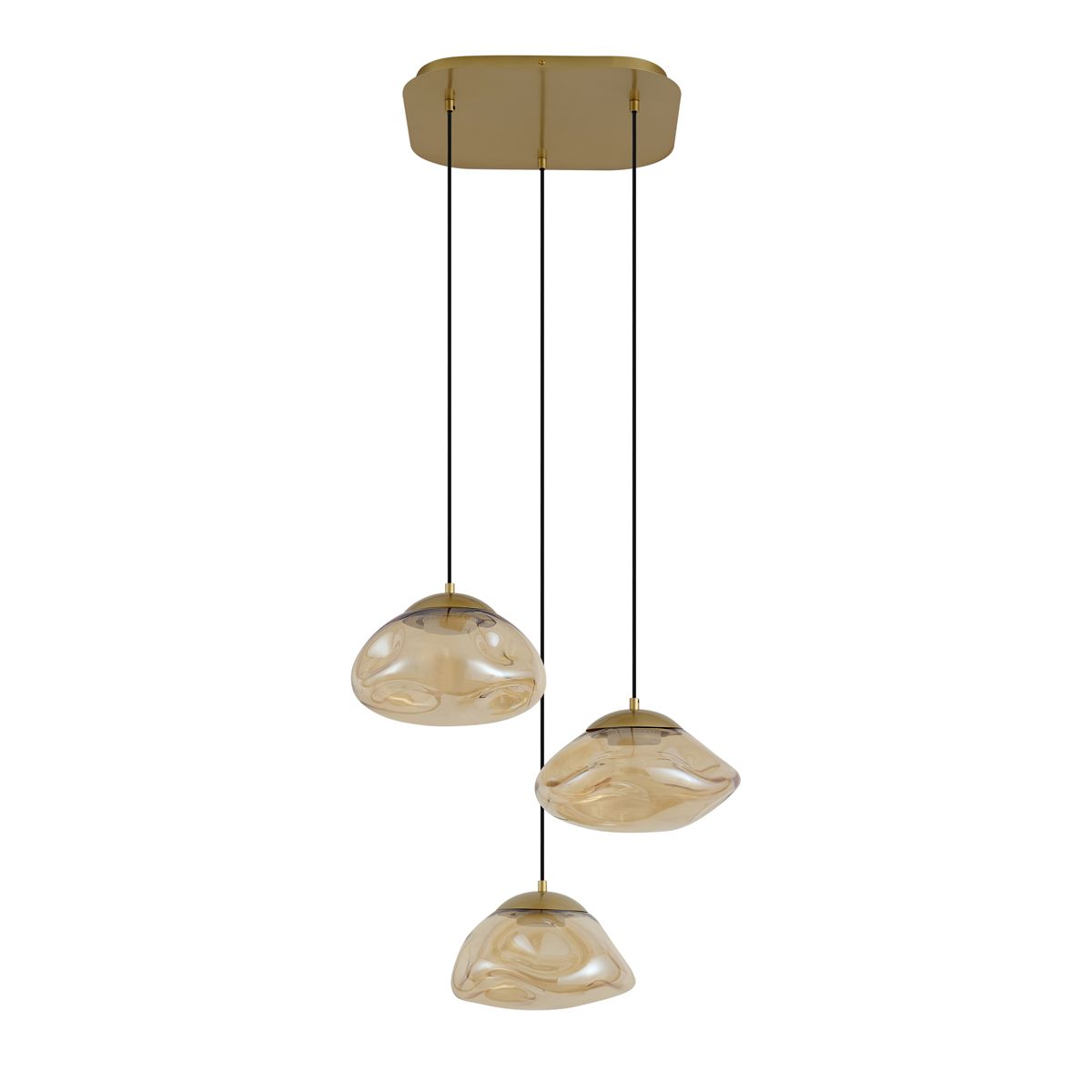 Hotel Chique hanglamp messing met amber glas 3-lichts - Gus