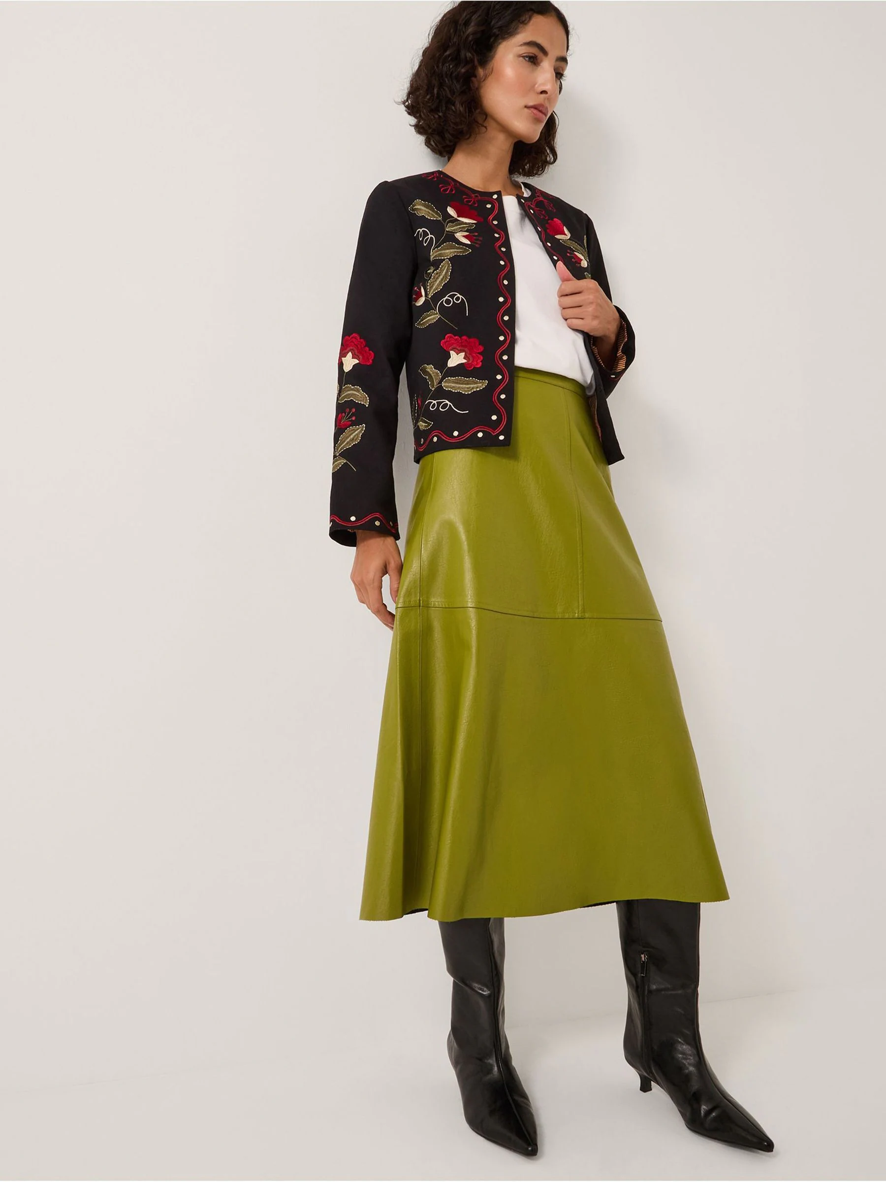 Monsoon Pippa Faux Leather Midi Skirt