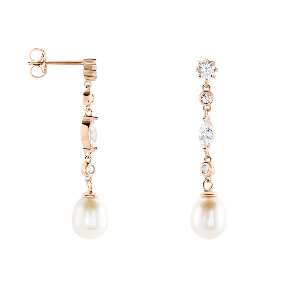 Boucles D'oreilles Pendantes Lynes Argent Rose Perle De Culture