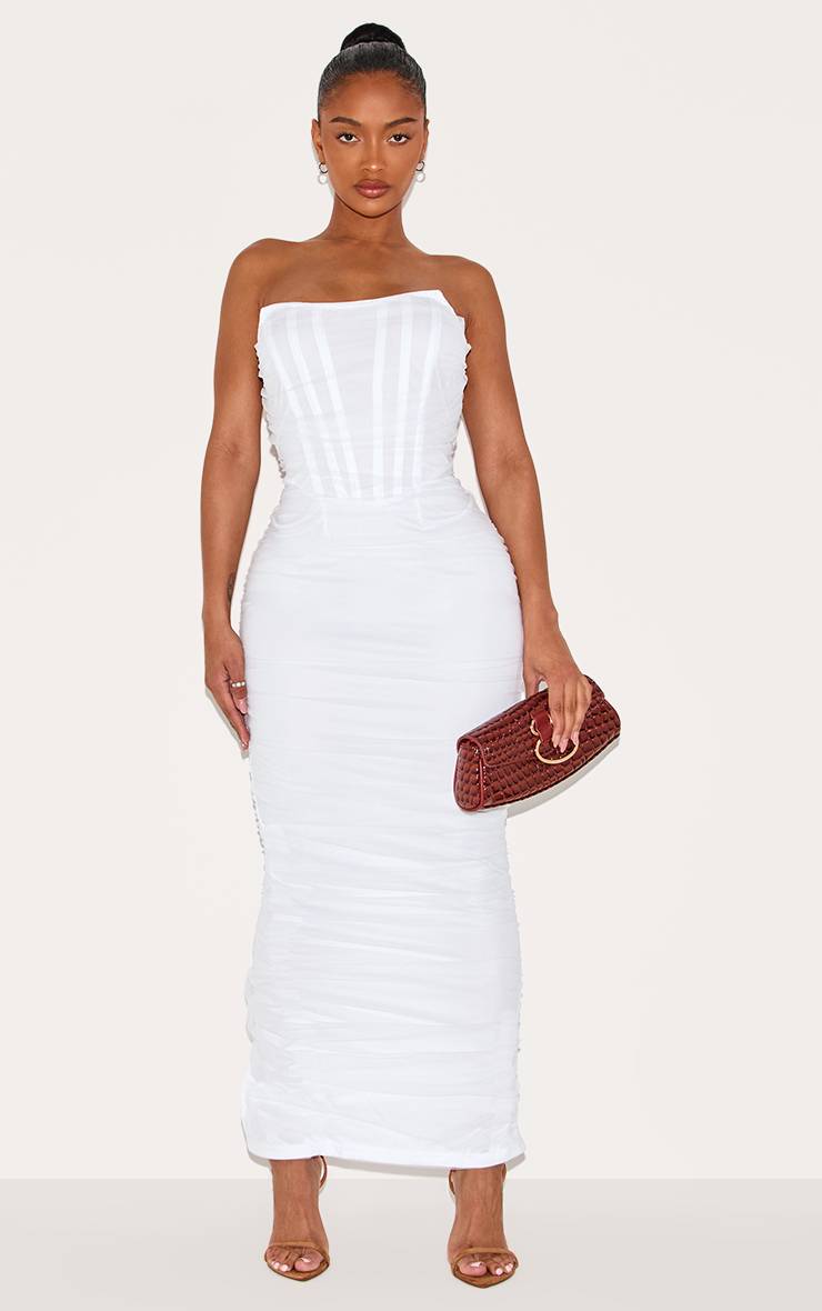 Blanc Robe Maxi Bandeau Corset En Mesh Sculptant
