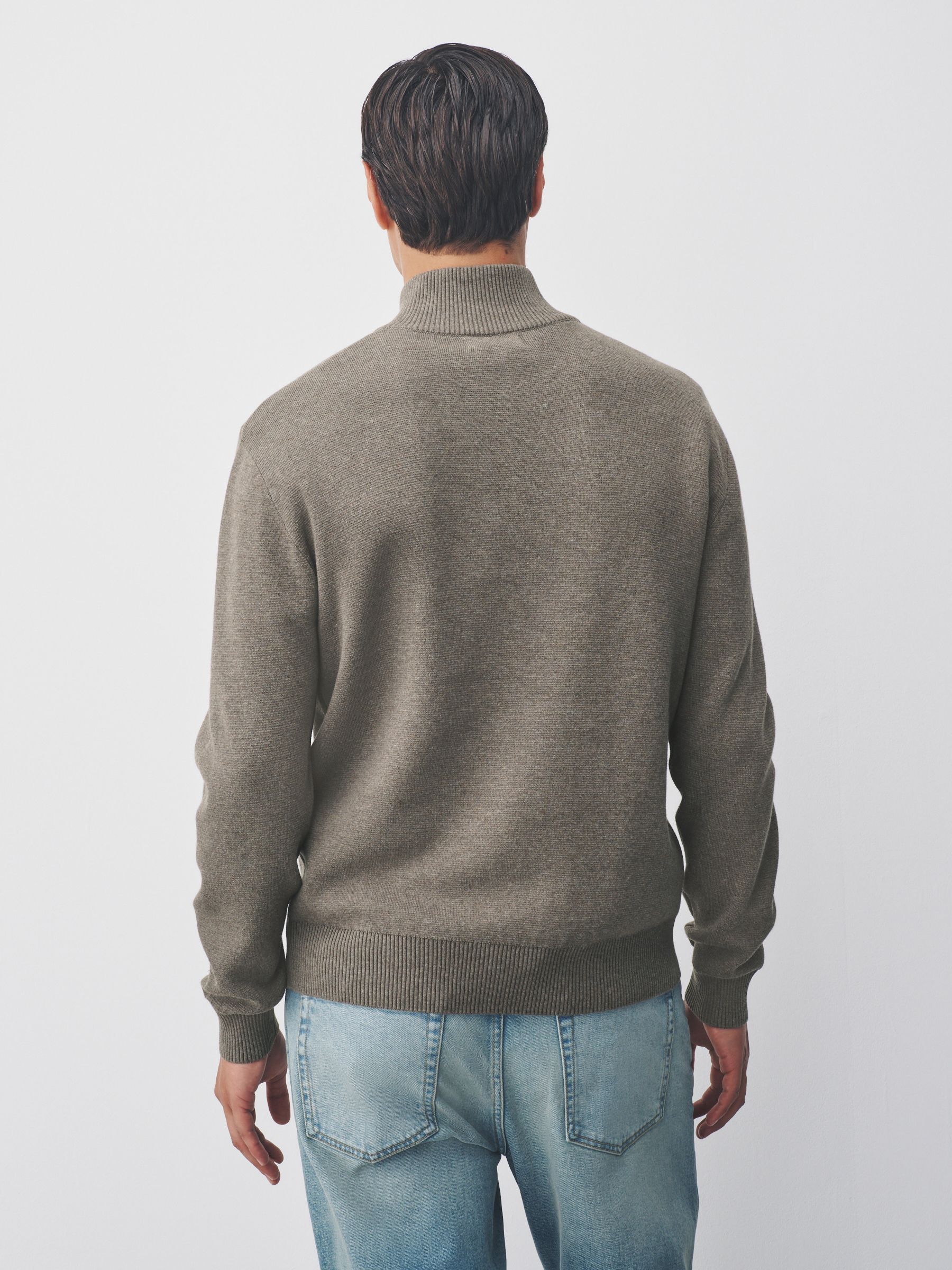 Donker kiezelkleurig - Effen - Regular fit 100% katoenen premium trui met korte rits