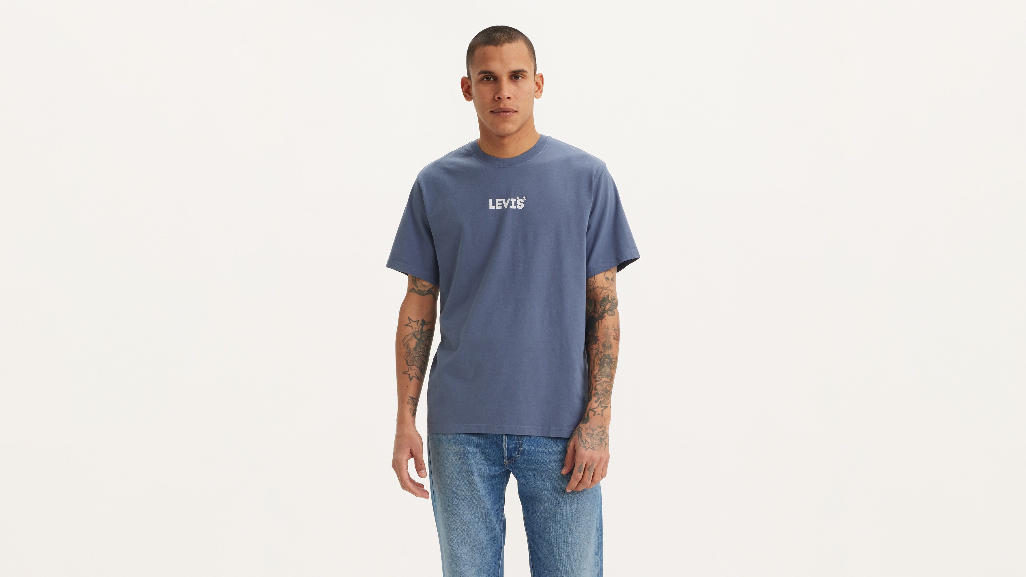 T-shirt graphique Relaxed - Wave Aop Hl Logo Vintage Indigo X - Bleu