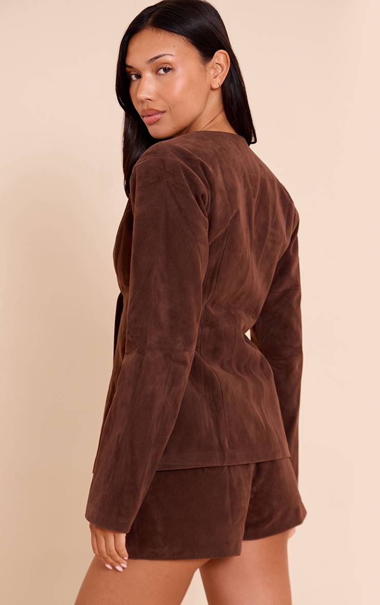 Marron Foncé Blazer Cintré En Synthétique Structurée Avec Taille Resserrée