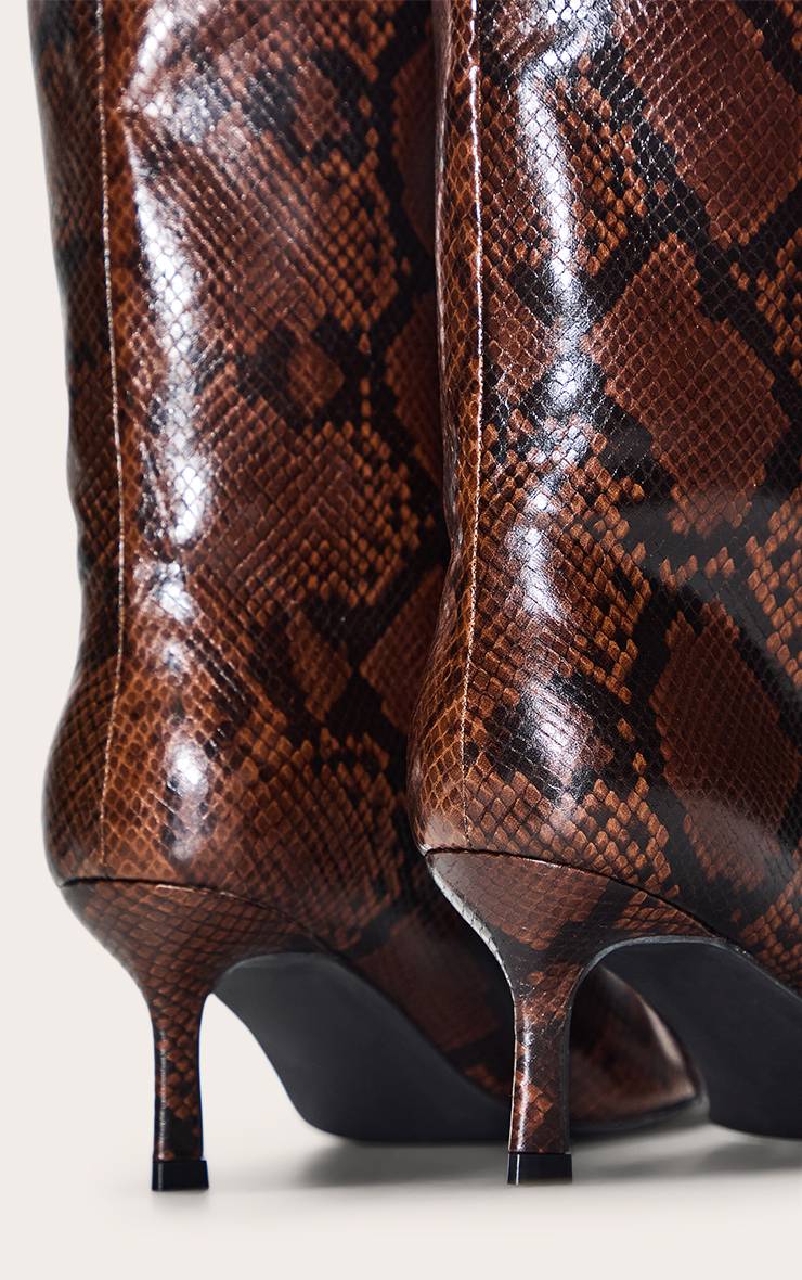 Chocolat Bottes Hautes À Talon Bas Bout Effilé Effet Synthétique Chocolat