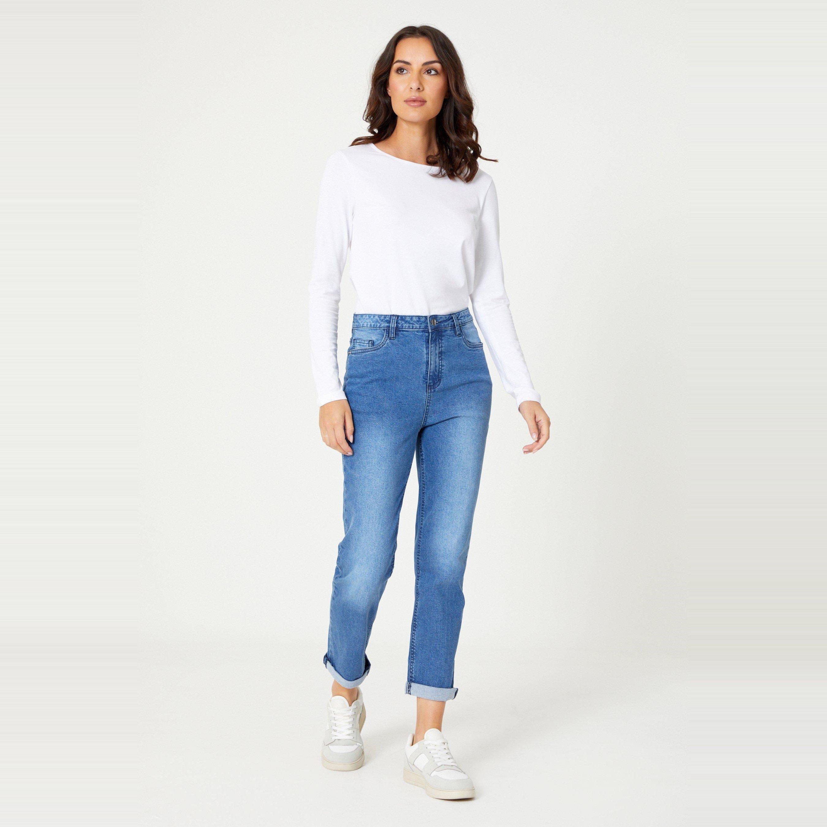 Be You Ladies Sophie Straight Leg Mid Wash Jean