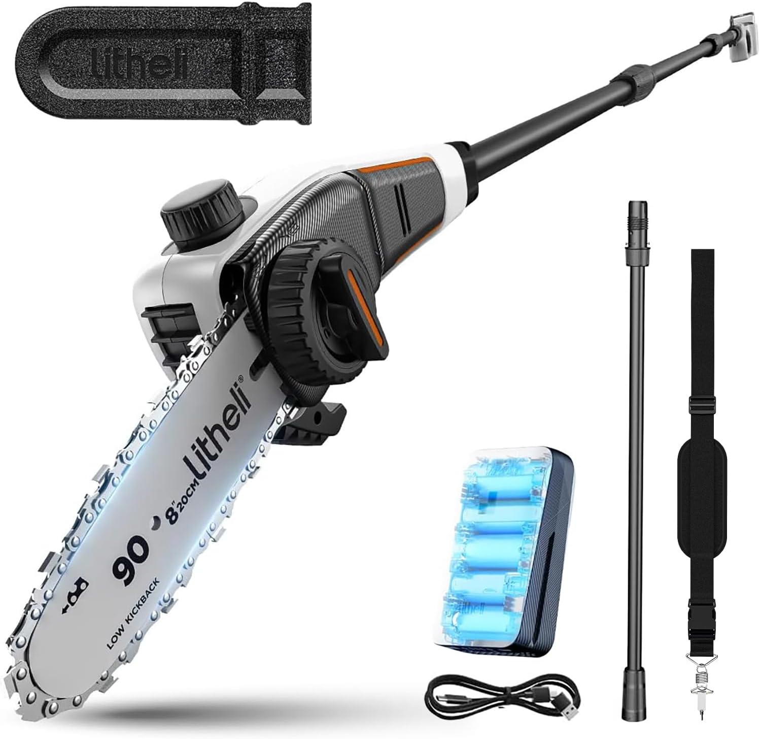 Litheli U20 Akku Hochentaster 20V mit 20 cm Schwert, Teleskop-Hochentaster mit 10000 mAh Akku, Akku-Teleskopsäge mit 8 m/s Schnittgeschwindigkeit zum Schneiden und Beschneiden von Ästen