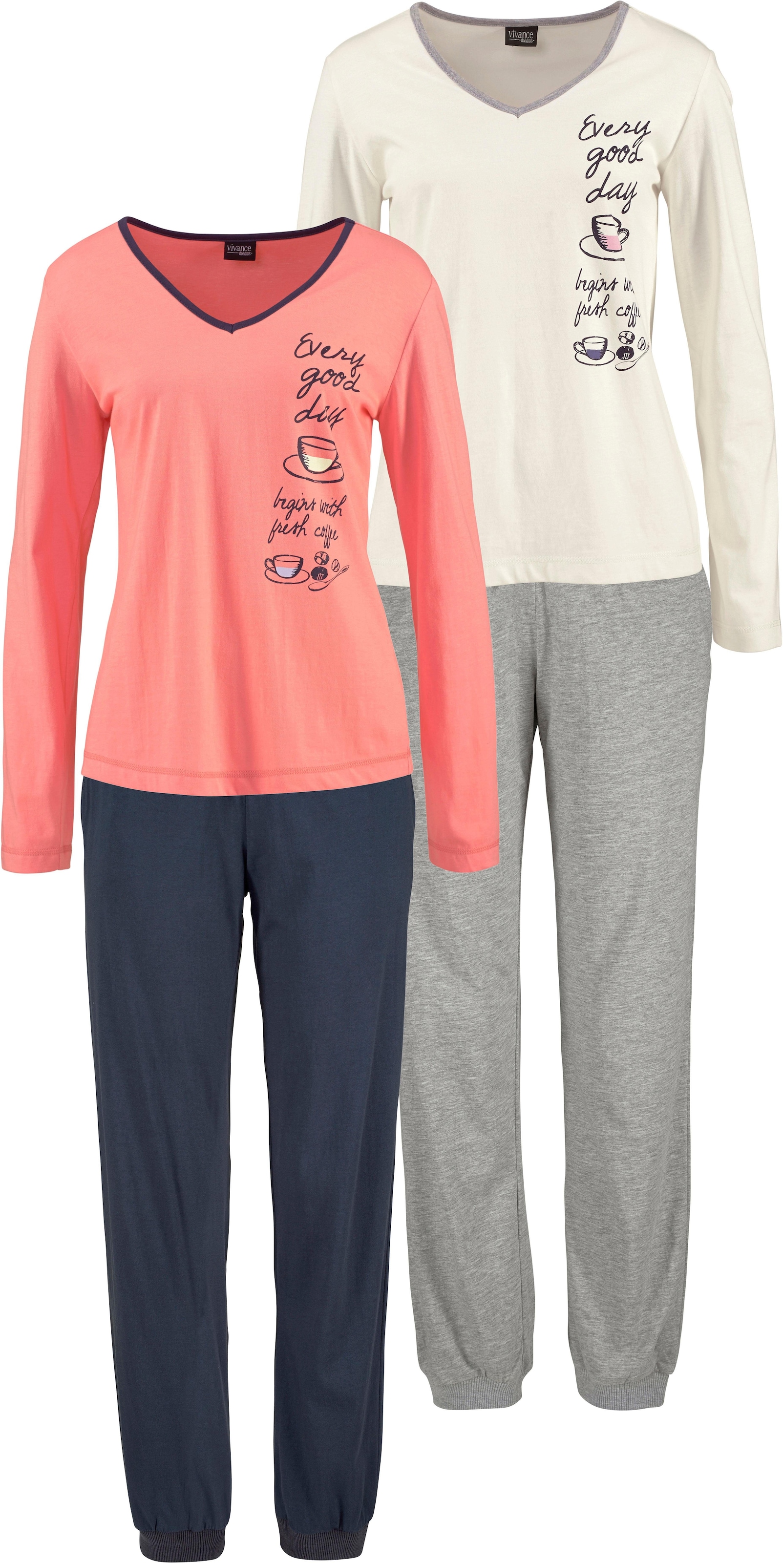 Vivance Dreams Pyjama 2 Stück, 4 Stk. tlg., mit seitlichem Print