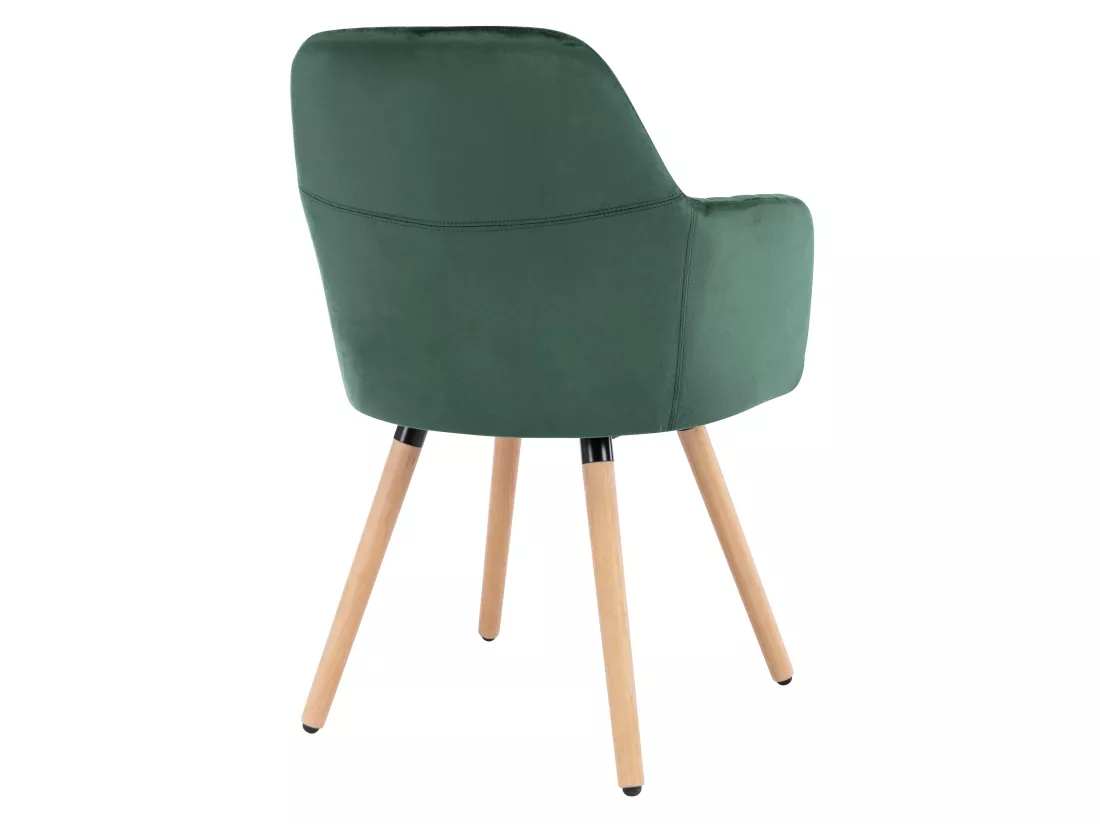 Chaise avec accoudoirs en velours et métal effet bois - Vert foncé - ELEANA