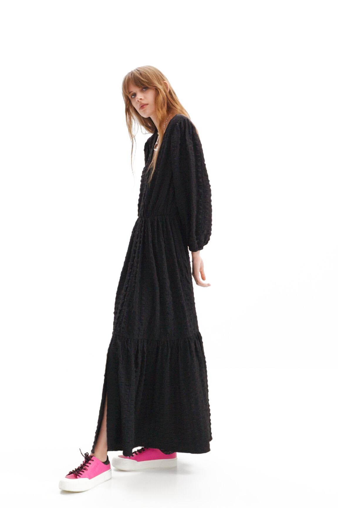 Vestido longo texturizado