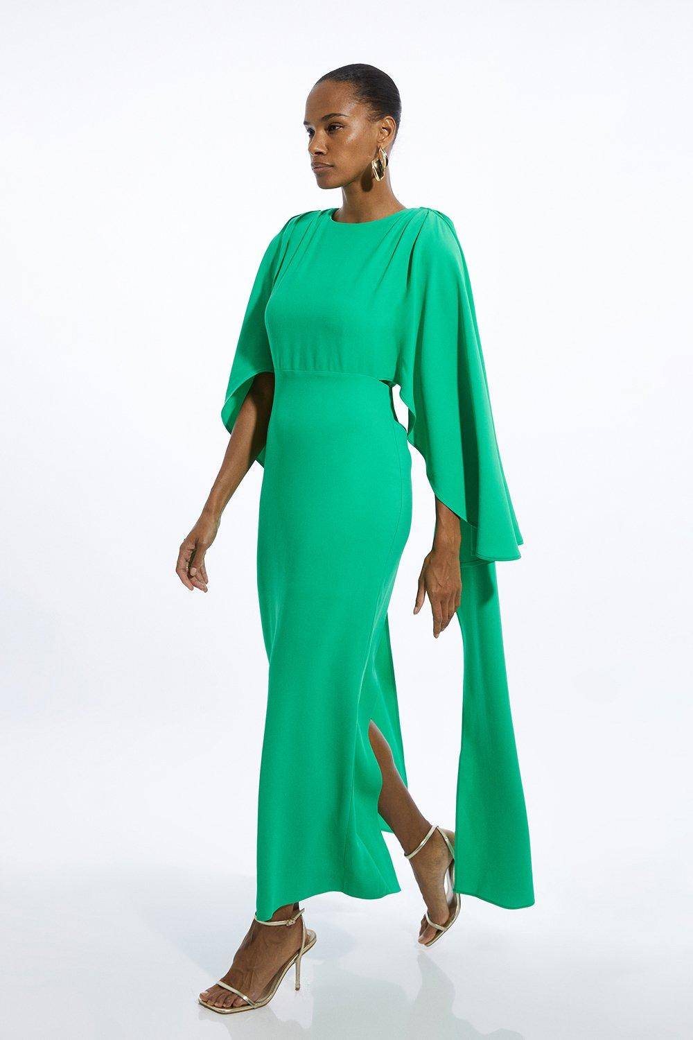 KarenMillen Robe maxi petite compacte stretch en viscose avec détail de cape