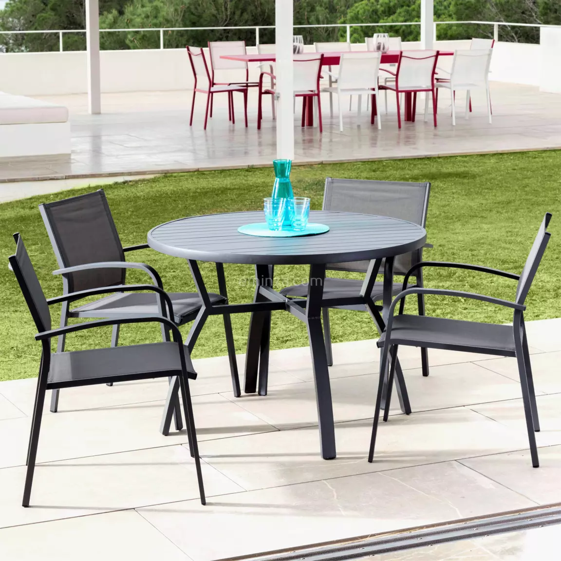 Table de jardin ronde en aluminium 5 places (D105 cm) Murano Gris anthracite
