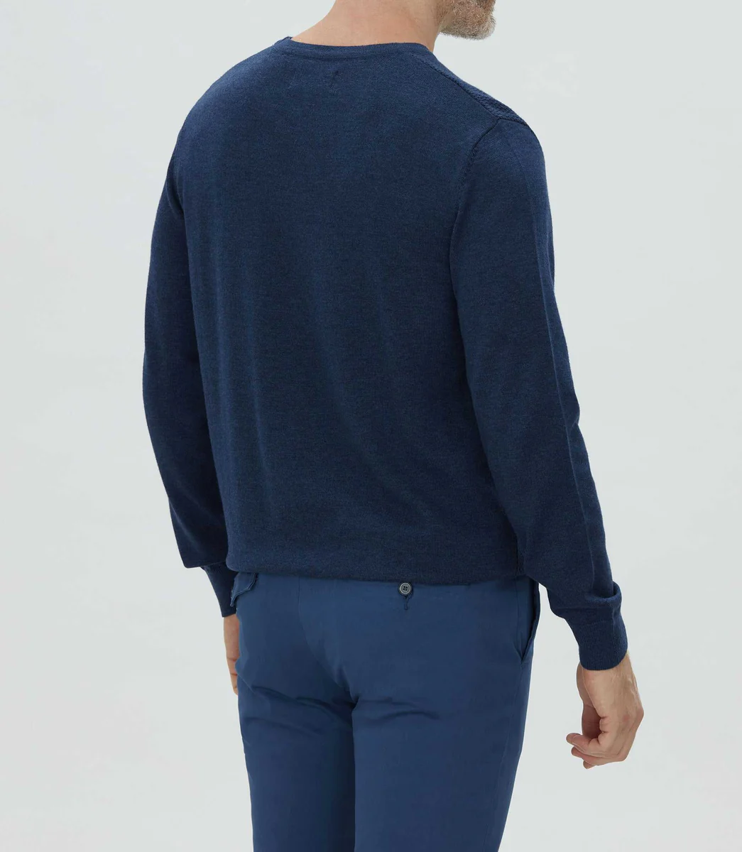 Pull col rond fantaisie bleu 