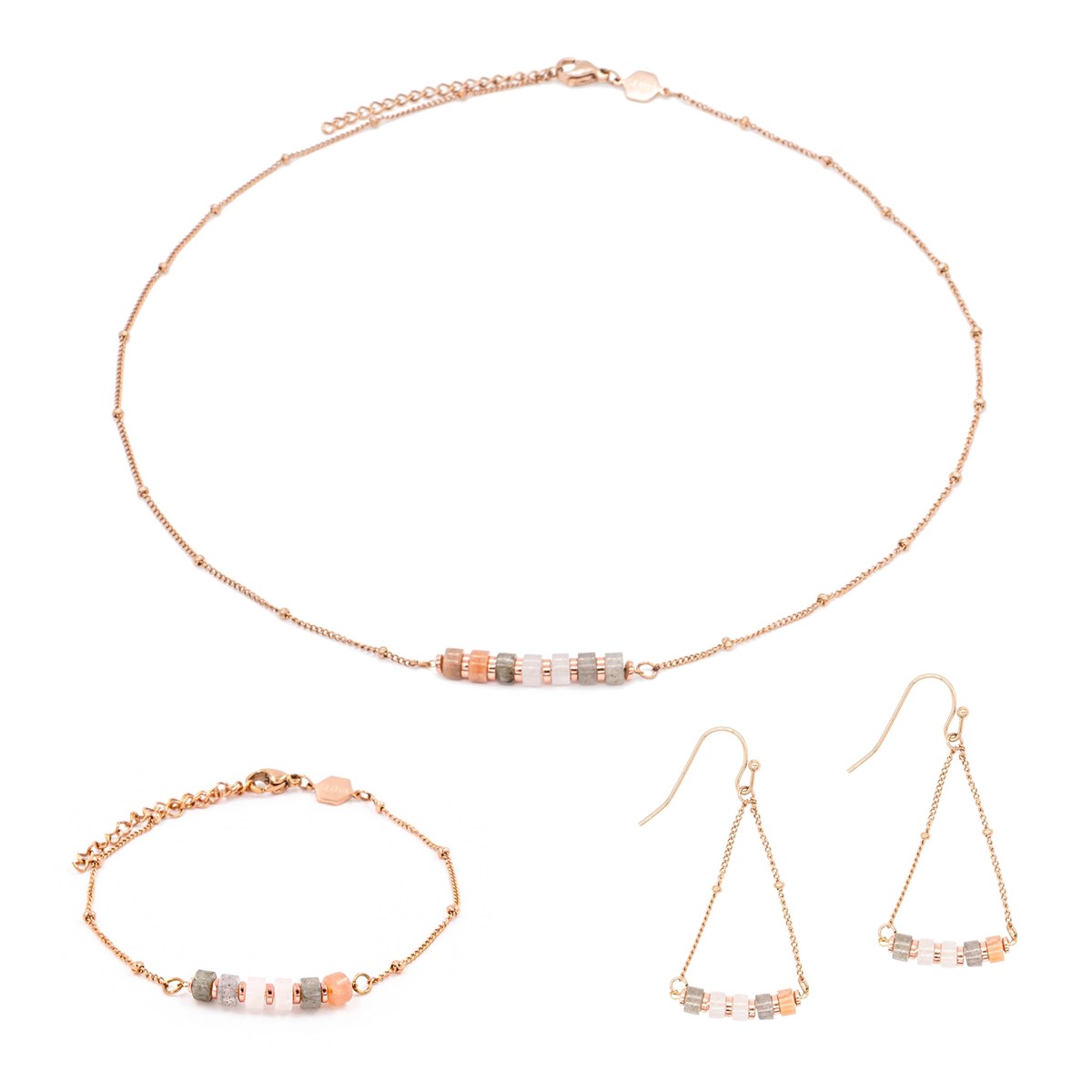 Collier, bracelet et boucles d'oreilles Piana en Pierres de Lune