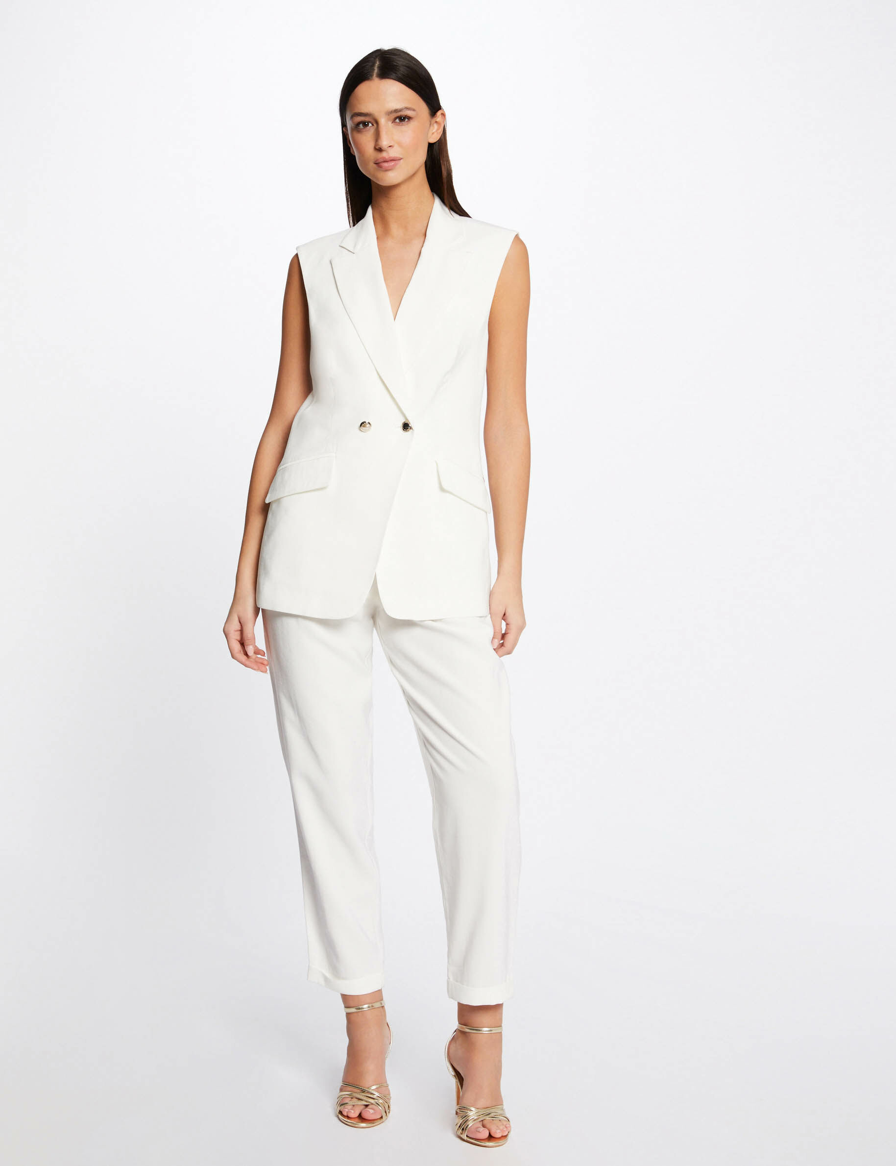 Veste droite fluide sans manches ecru femme - ecru