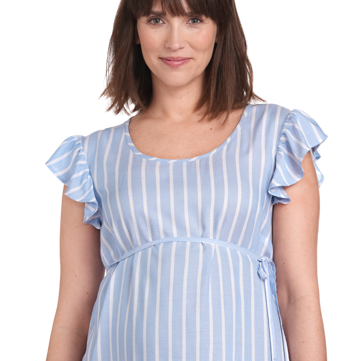 Gina Mama Damen Umstands-Bluse mit Flügelärmeln hellblau / weiss