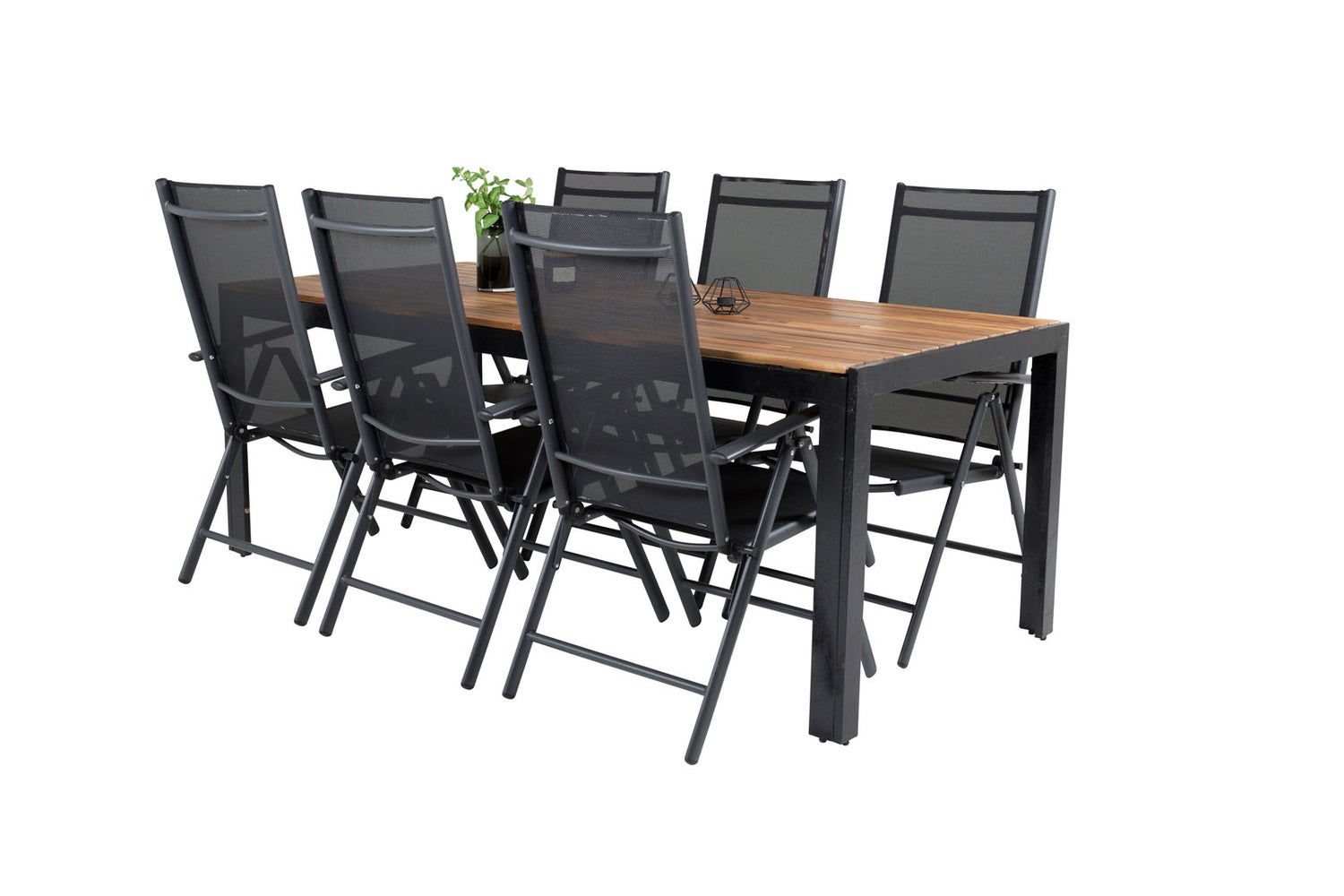 Bois tuinset: tafel (90x205cm) en 6 stoelen, Break, zwart/naturel. 90 x 205 x 76 cm
