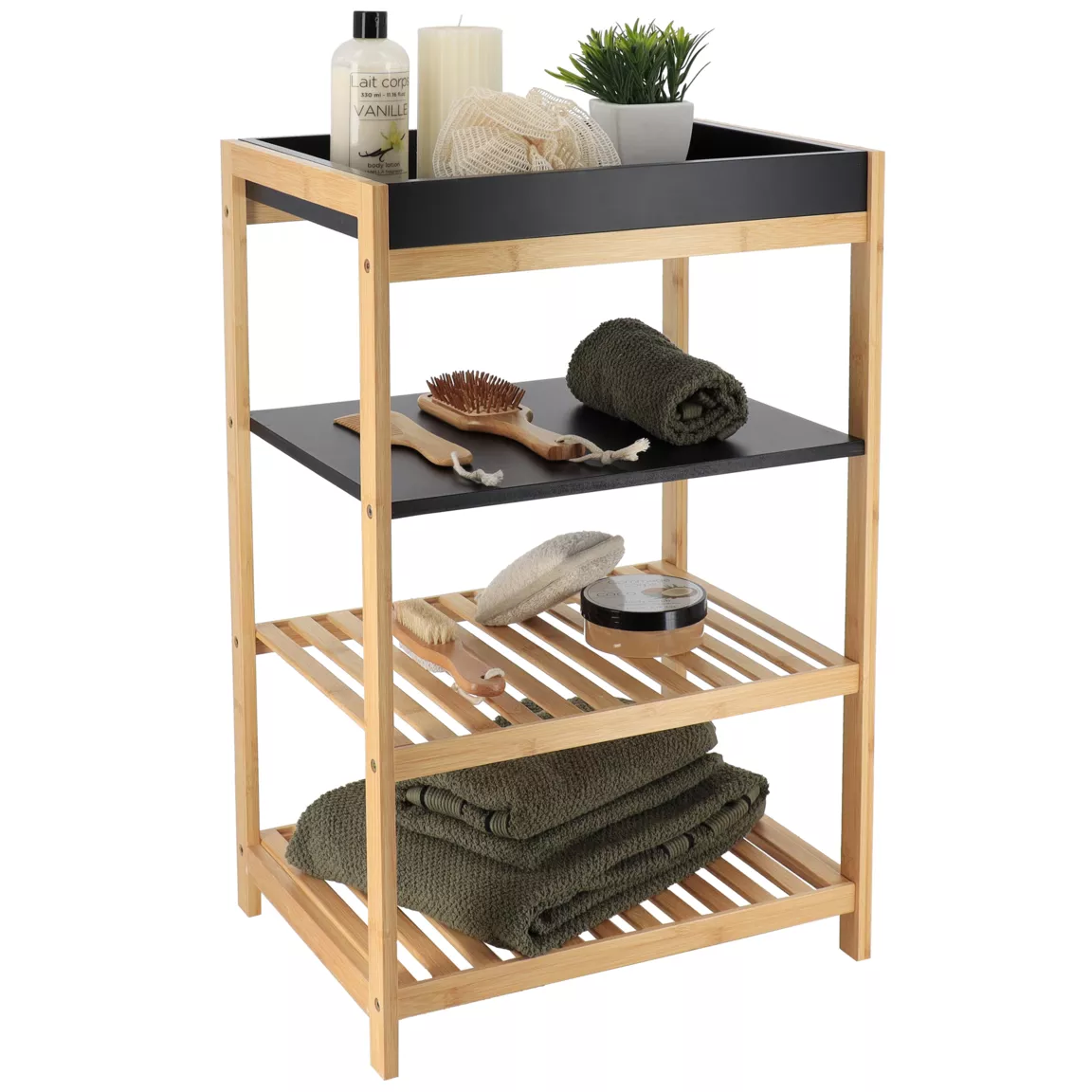 Meuble de rangement bambou 4 étagères (H70 cm) Harmonie Noir
