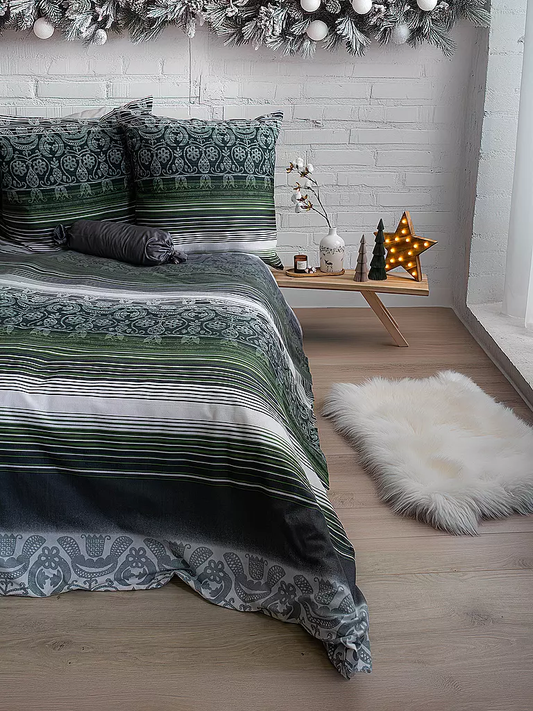 FLEURESSE Flanell Bettwäsche ASPEN 70x90cm/140x200cm Pine dunkelgrün